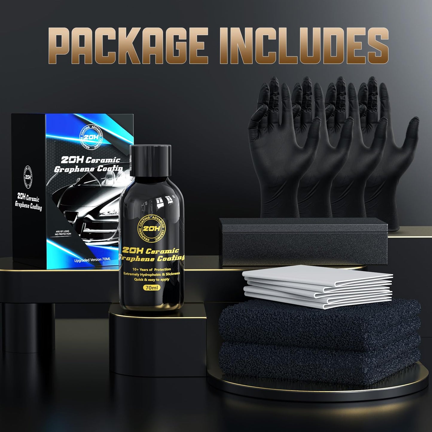 20H Professional Graphene Ceramic Coating for Cars (70ml) - 10+ Years Protection, Hydrophobic, Scratch & UV Resistant, High Gloss Finish - Professional-Grade Car Detailing Kit - Easy Application