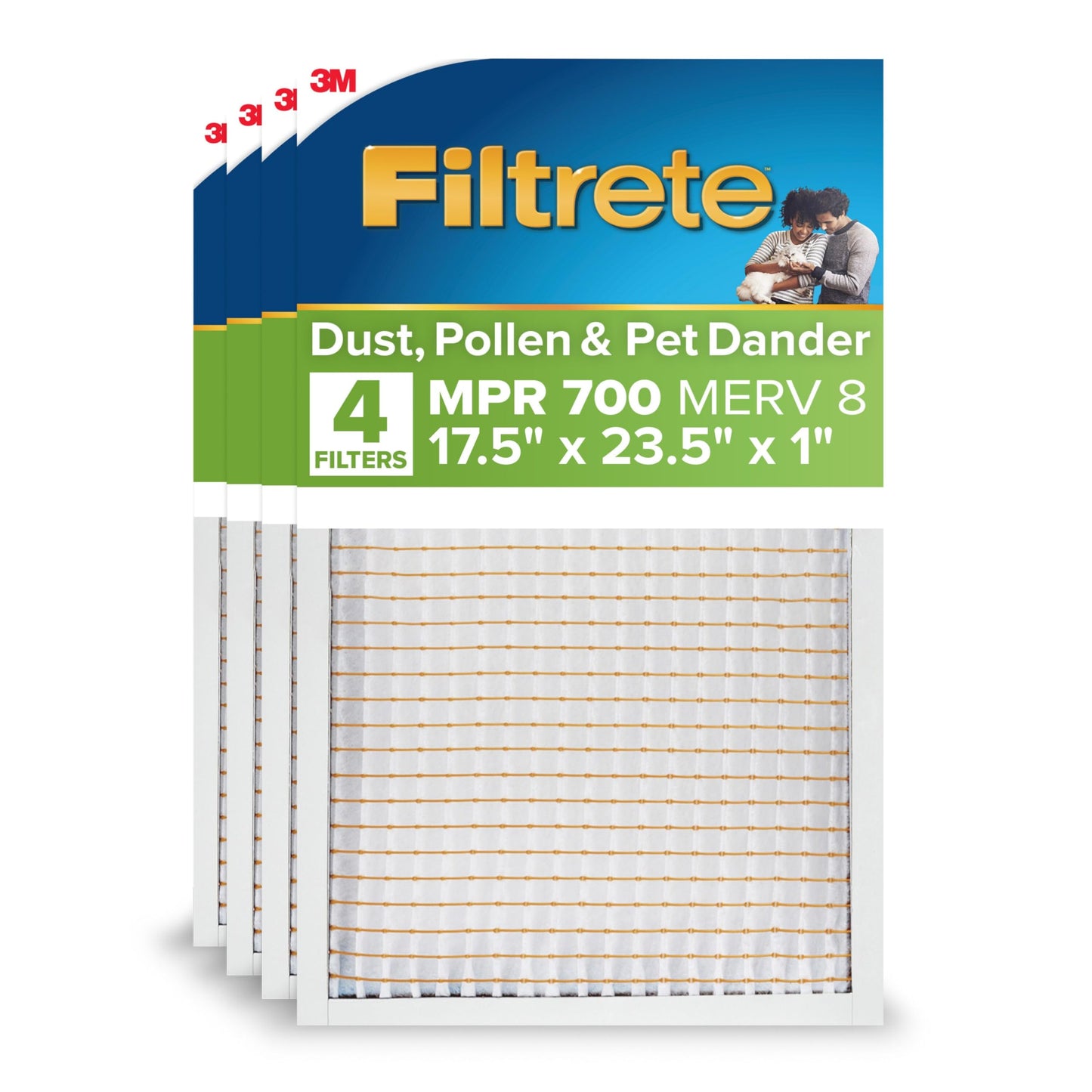Filtrete 17.5x23.5x1 AC Furnace Air Filter, MPR 700, MERV 8, Tough on Pollen, Easy on Airflow, 3-Month Pleated 1-Inch Electrostatic Air Cleaning Filter, 4-Pack (Actual Size 17.19 x 23.19 x 0.81 in)