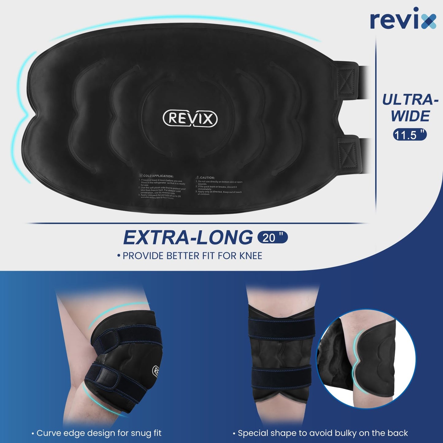 REVIX 20" XXXL Large Gel Ice Pack for Knee, Knee Ice Pack Wrap Around Entire Knee for Post-Workout Recovery, Ease Knee Discomfort and Fatigue, Promote Flexibility and Mobility, 2 Packs