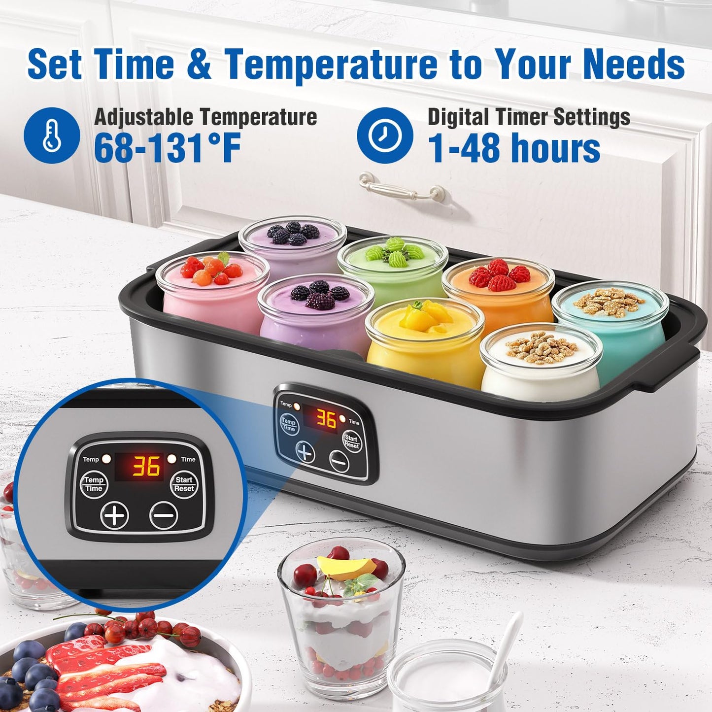 Yogurt Maker with Adjustable Time and Temp Control, Yogurt Maker Machine with Automatic Shut-Off & Constant Temper for Homemade Probiotic, Greek Yogurt, BPA-Free (Black Grey, 48 oz/8 Jars)