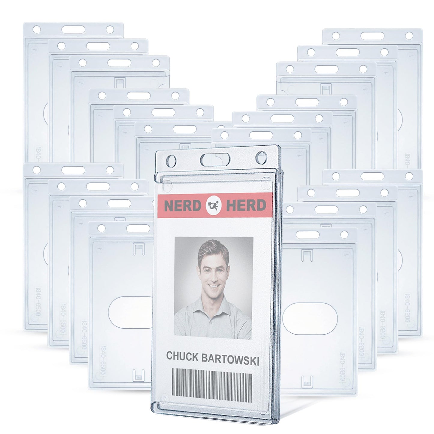 Bestom 50 Pack Frosted Clear Vertical Hard Plastic ID Card Holders- Rigid Plastic ID Card Protector Case W/Thumb Notch and Slot & Chain Holes for School Nurse Staff (50)