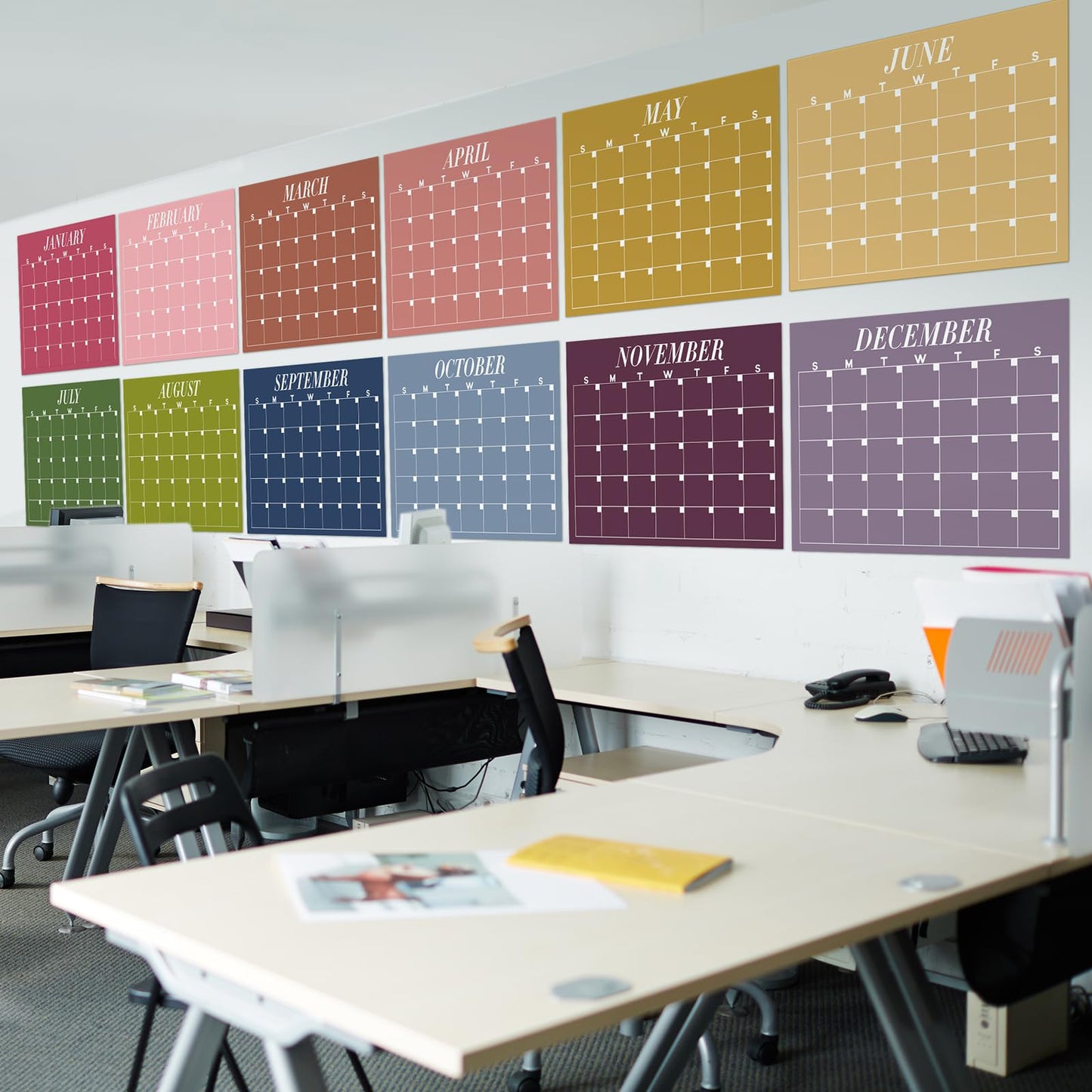 12 Pcs Extra Large Undated Calendar 40‘'x 27.5‘' Large Classroom Wall Calendar 12 Month Big Dry Ease Reusable Planning Yearly Rainbow Planner for Office Home Educational Study Back to First Day Class