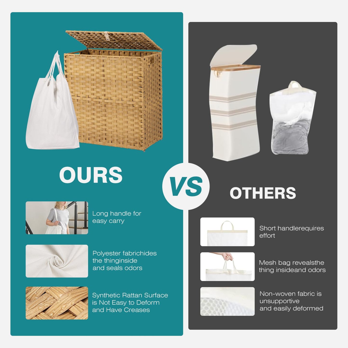DUMOS Wicker Laundry Basket with Lid, 110L Woven Laundry Hamper with Handles, Foldable Rattan Clothes Hamper with Removable Liner & Sturdy Steel Frame, Goose Yellow