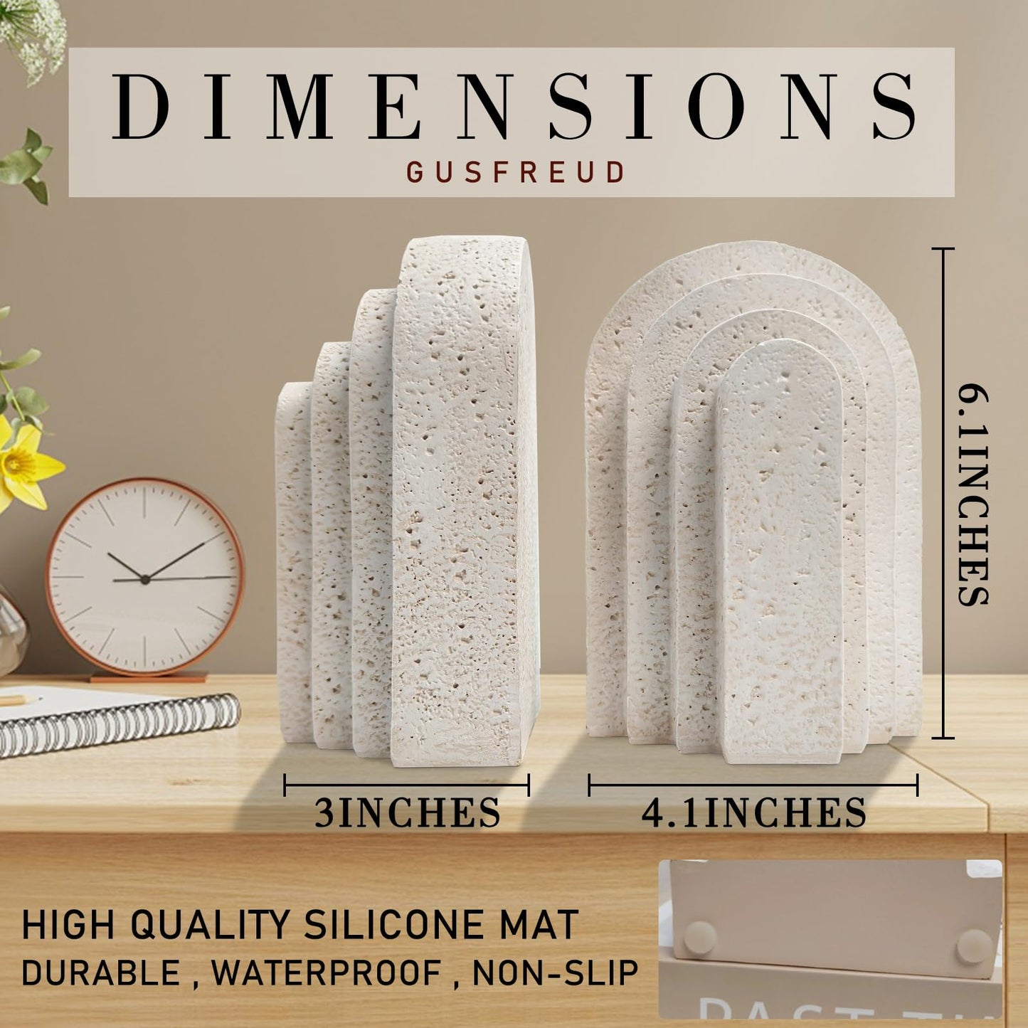 Heavy Duty Book Ends for Shelves, Decorative Book Stopper for Shelves, Resin Decor Bookends for Heavy Books, Modern Home Decor Aesthetic Bookend Aesthetically Pleasing Layered Arch Design, Set of 2