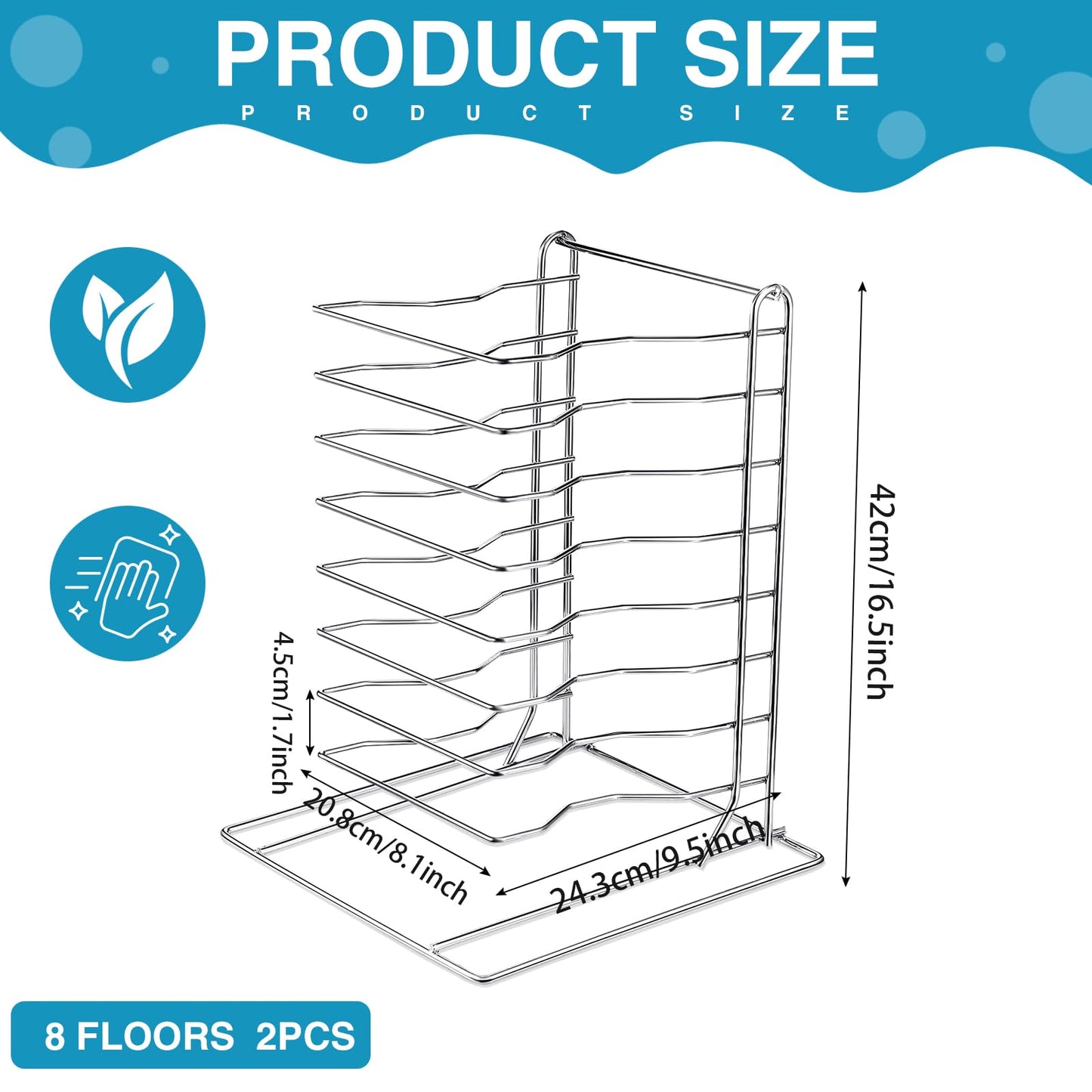 Suzile 1 Pcs Pizza Rack 8 Tier Pizza Stand 9.5 L x 8.1 W x 16.5 H Stainless Steel Pan Rack Holder for Party Buffet Table Platter Tray Display Stands for Home, Restaurant, Catering