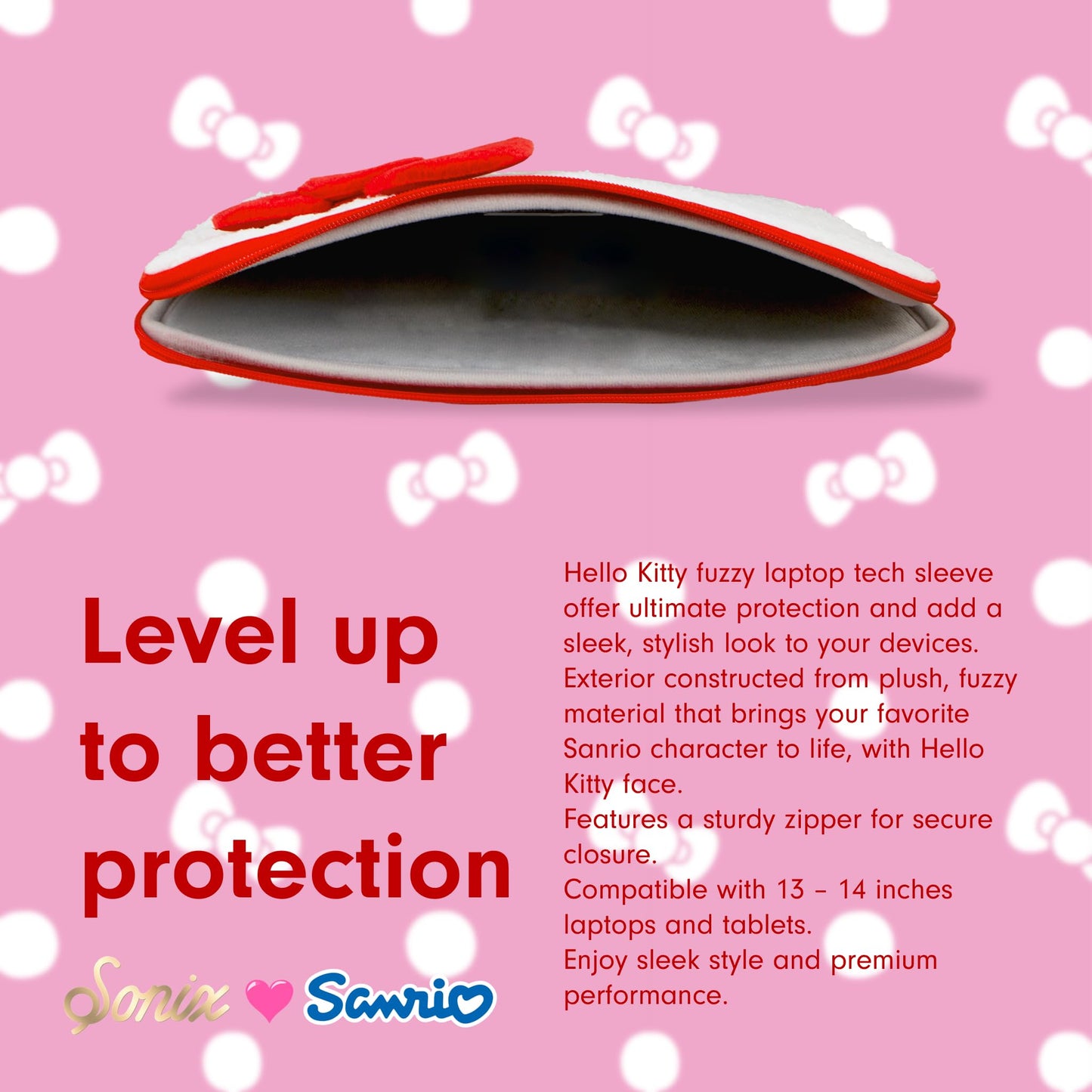 Sonix x Sanrio Plush Tech Sleeve | 14 inch Fuzzy Laptop Computer and iPad Tablet Carrying Case Cover, Protective Travel Bag | White 13" - 14" | Hello Kitty