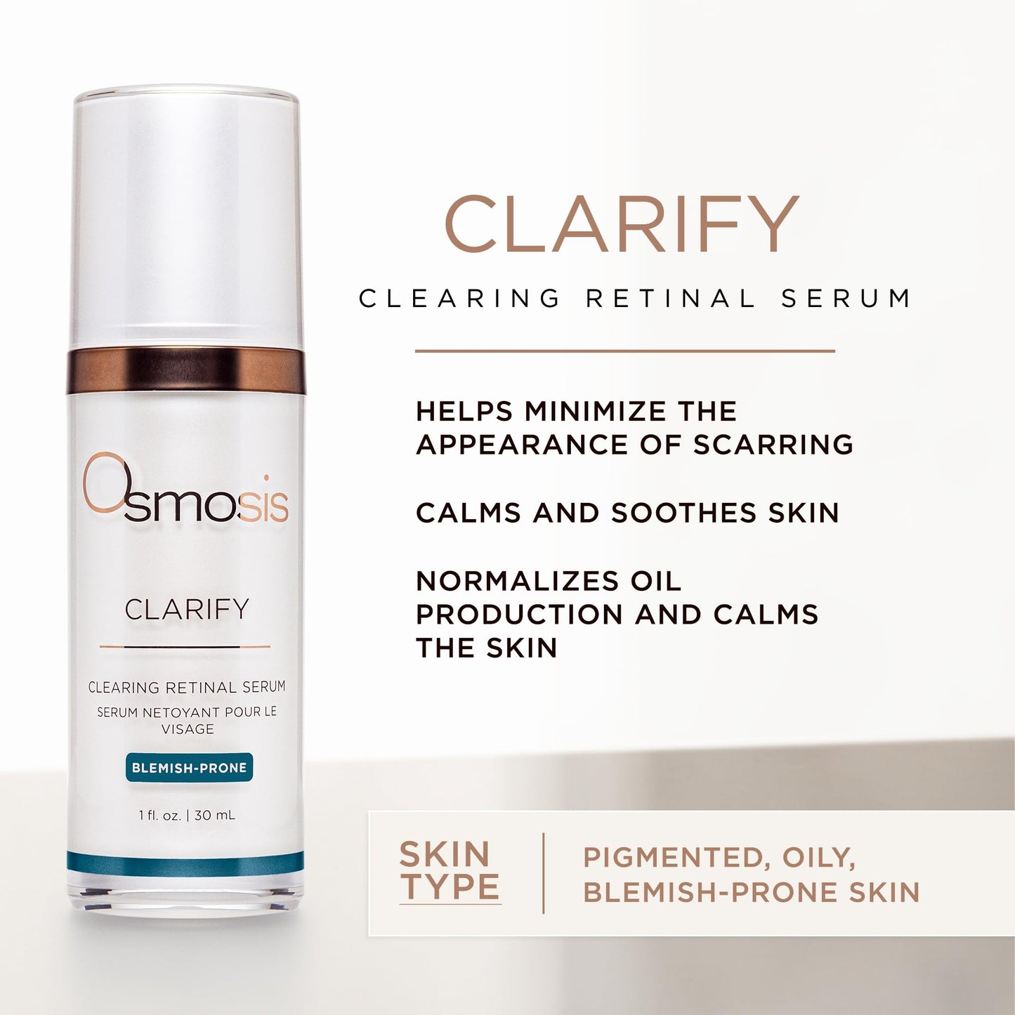 Omsosis CLARIFY Clearing Retinal with Vitamin A Serum, Calms and Soothes, for Acne, Pigmented, Oily, and Blemish-Prone Skin, 1 Fl Oz