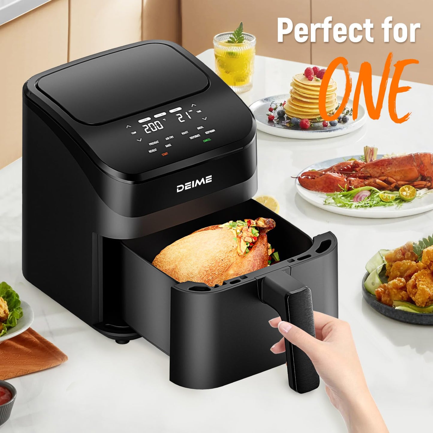 DEIME Air Fryer 4.5 Qt, Small Airfryer Digital Space Saving Compact, Bake, Reheat, Roasts for Quick Easy Meals, Mini Compact & Quiet, Nonstick & Dishwasher Safe Basket with Toast Rack (Black)