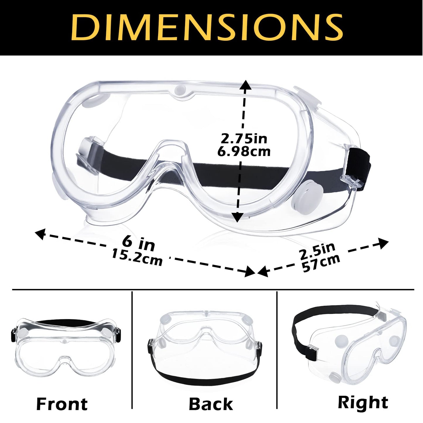 Yunsailing 30 Pack Protective Safety Goggles Clear Lab Over Glasses Anti Fog Eye Protection Goggles for Men Women(Clear)