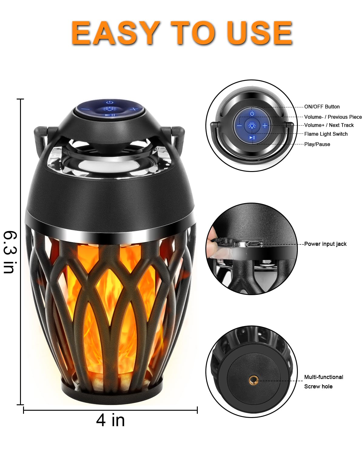 Vanten 2 Packs Outdoor Bluetooth Speakers, Bluetooth 5.0 Led Flame Speaker, IPX5 Waterproof Flame Torch Atmosphere Speaker, Flame Lamp, Gifts for Men Women, Decorations for Party Garden Patio