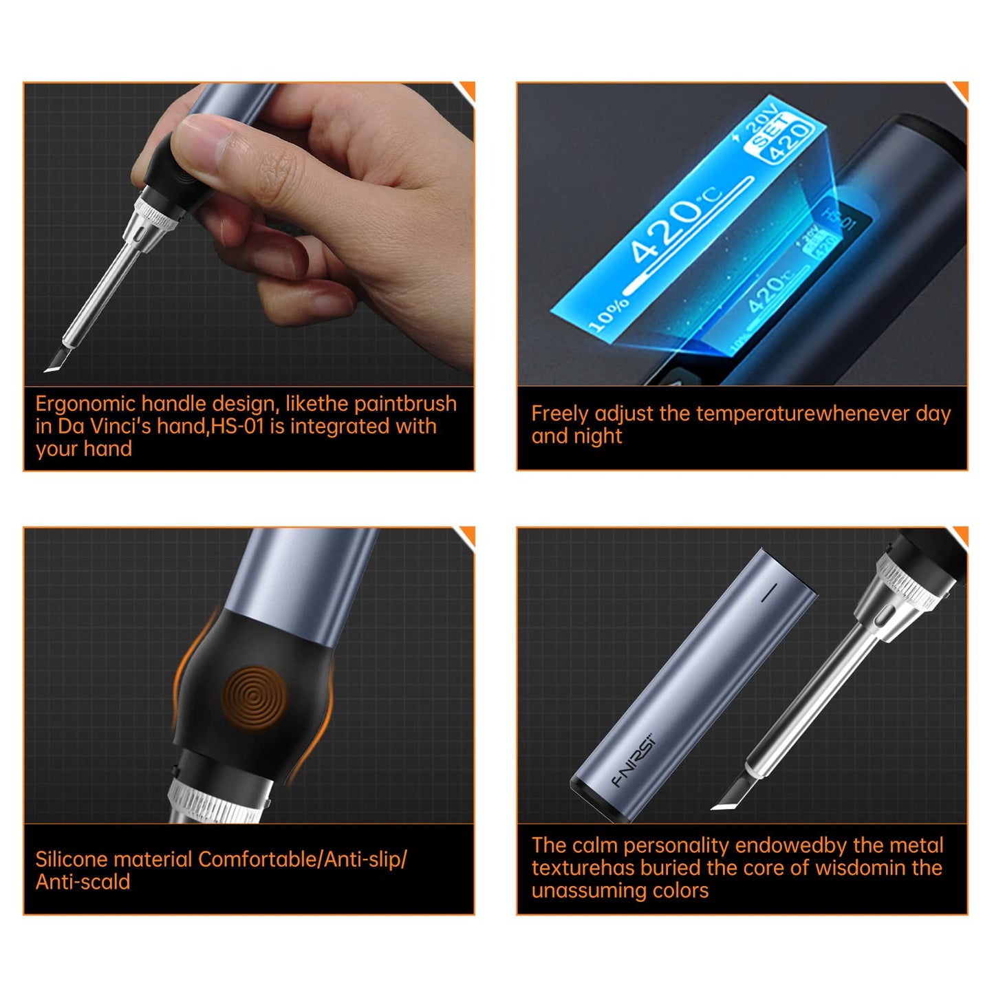 FNIRSI Soldering Iron Kit, DC/PD(96W/65W) Mini Digital Soldering Iron, 180-780℉ Fast Heating, 6 Soldering Tips, Digital OLED Screen Display, Auto Sleep (With Power Adapter)