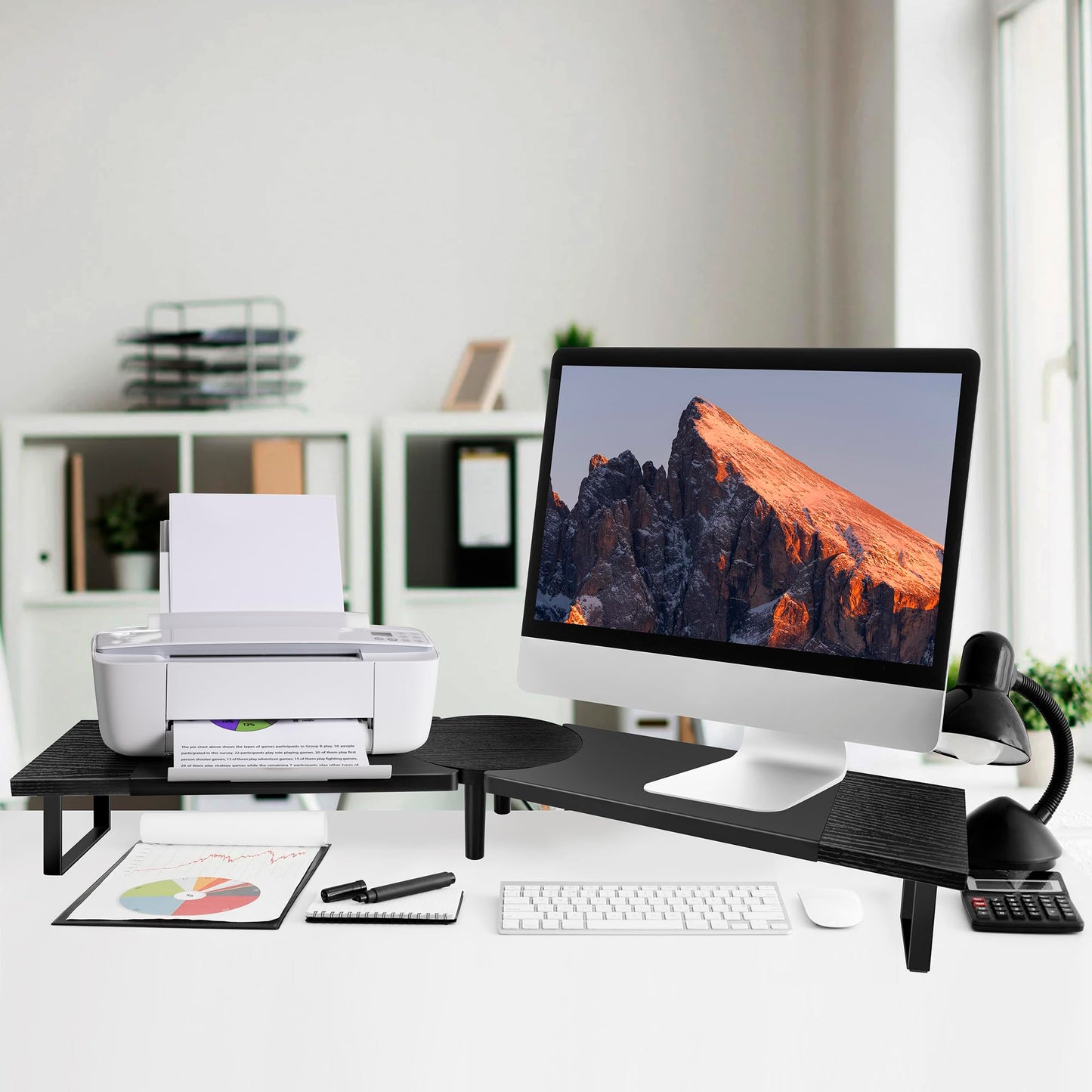 Across-Star Dual-Monitor Stand for Desk - Large Adjustable Length and Angle Riser for 2 Monitors, Double Computer Desktop Organizer, Shelf for TV, Laptop, Printer
