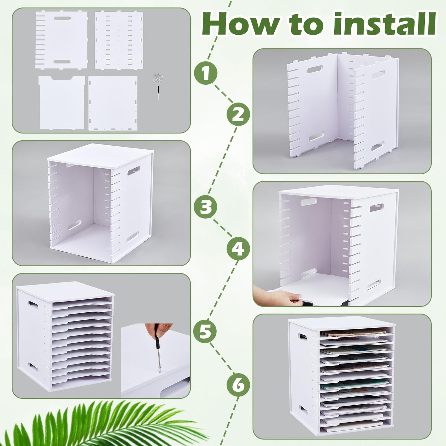 Juexica 12 Tier 8.5" x 11" Scrapbook Paper Organizer, White Cardstock File Organizer with Adjustable Shelves, Stackable Paper Trays, Desktop Storage Rack Document Holder for Desk Home Office