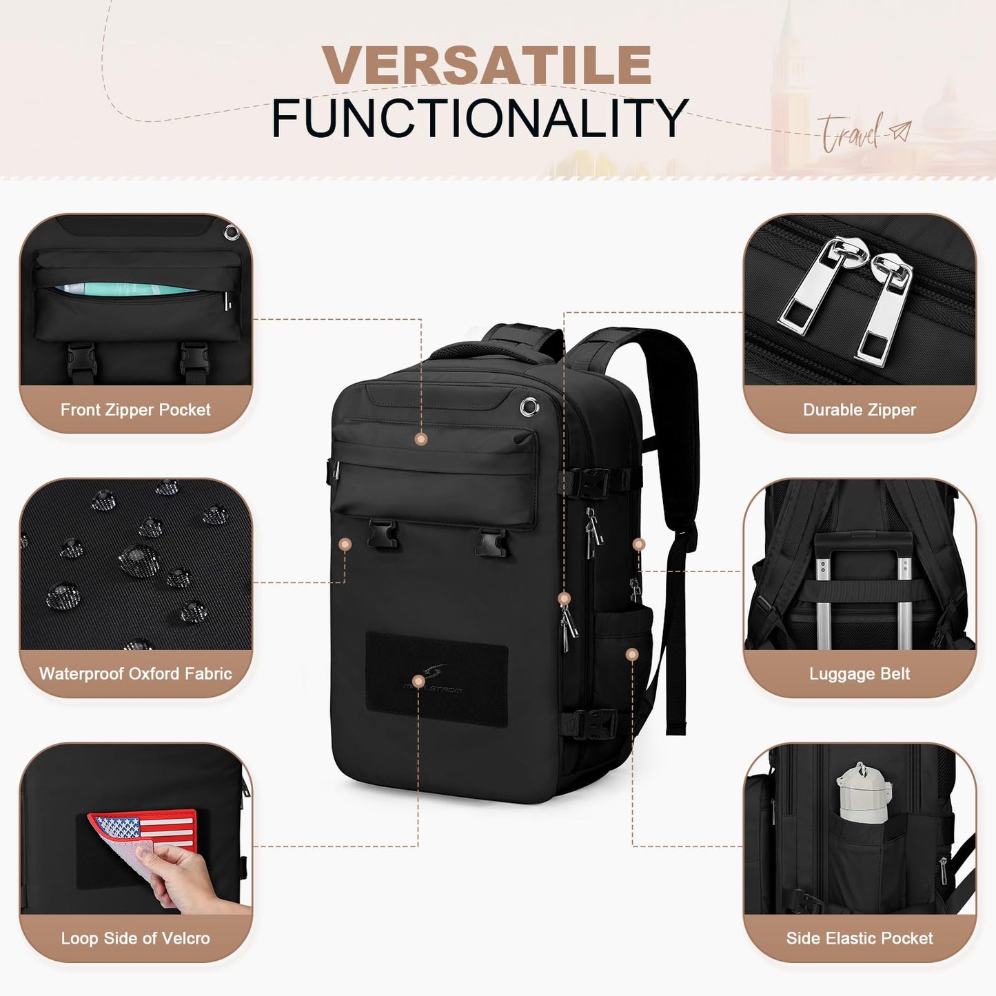 Maelstrom Travel Backpack for Women Men,30L Waterproof Laptop Backpack Fits 17-Inch Laptop, Gift for School Work Backpack with Detachable Crossbody Bag & Shoe Compartment (Black, Large-Upgrade)