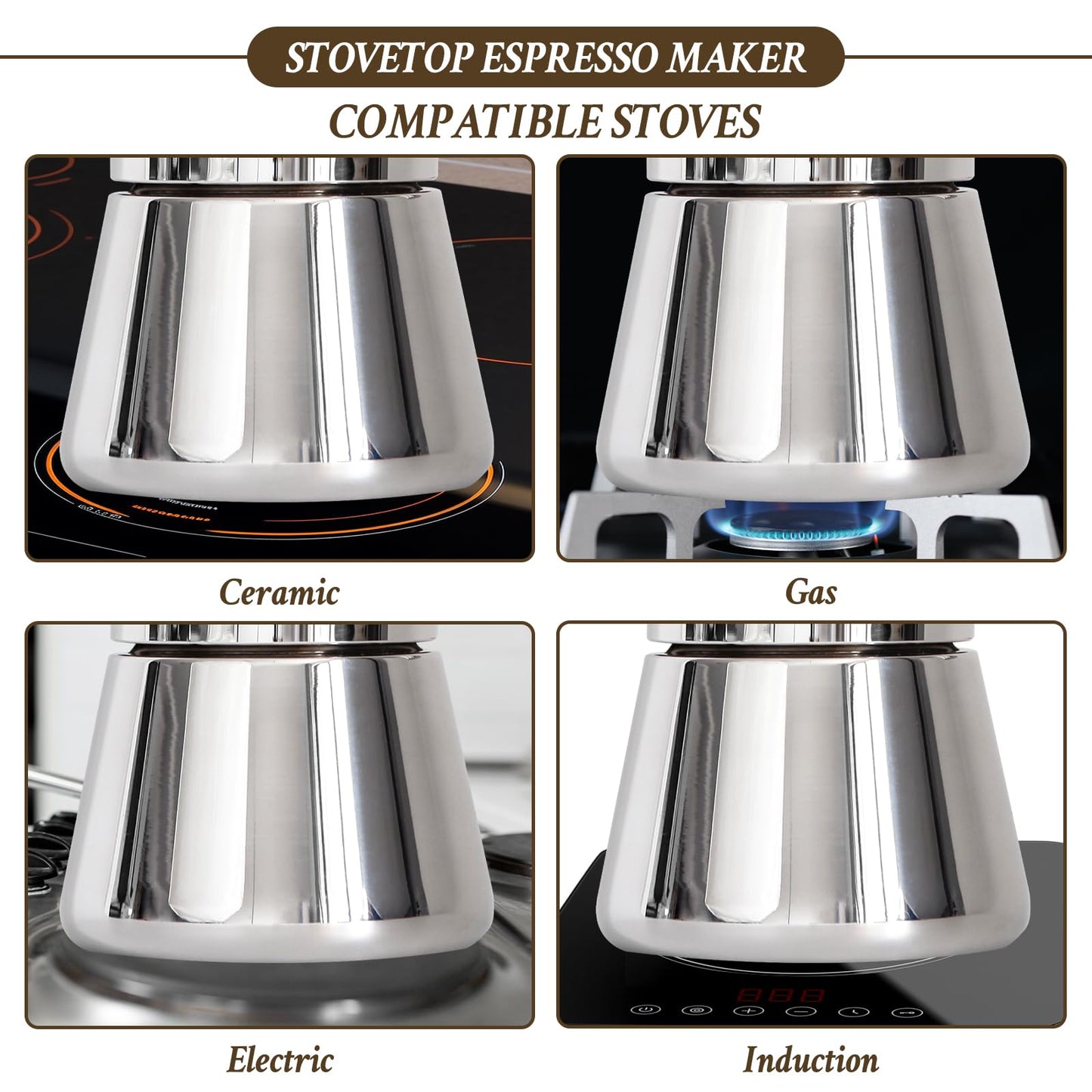 LAOION Stovetop Espresso Maker, 12Cup 17.5 oz Moka Pot, Stainless Steel Cuban and Italian Coffee Maker for Cafetera Cubana, Greca De Cafe Induction Stovetop Compatible, Coffee Gift for Home Travel