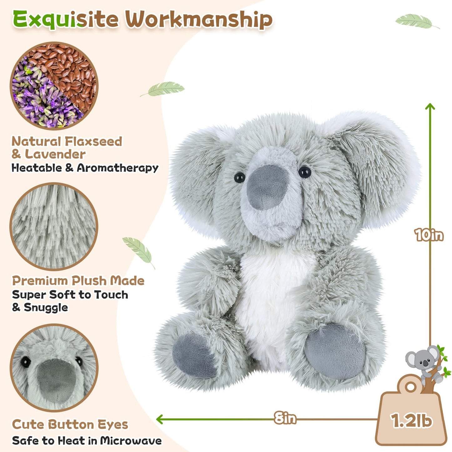 SuzziPals Warming Koala Stuffed Animal, Microwavable Stuffed Animals Heating Pad for Period Cramps, Pain & Stress Relief, Plushies for Anxiety, Lavender Scented Koala Bear Plush Gifts