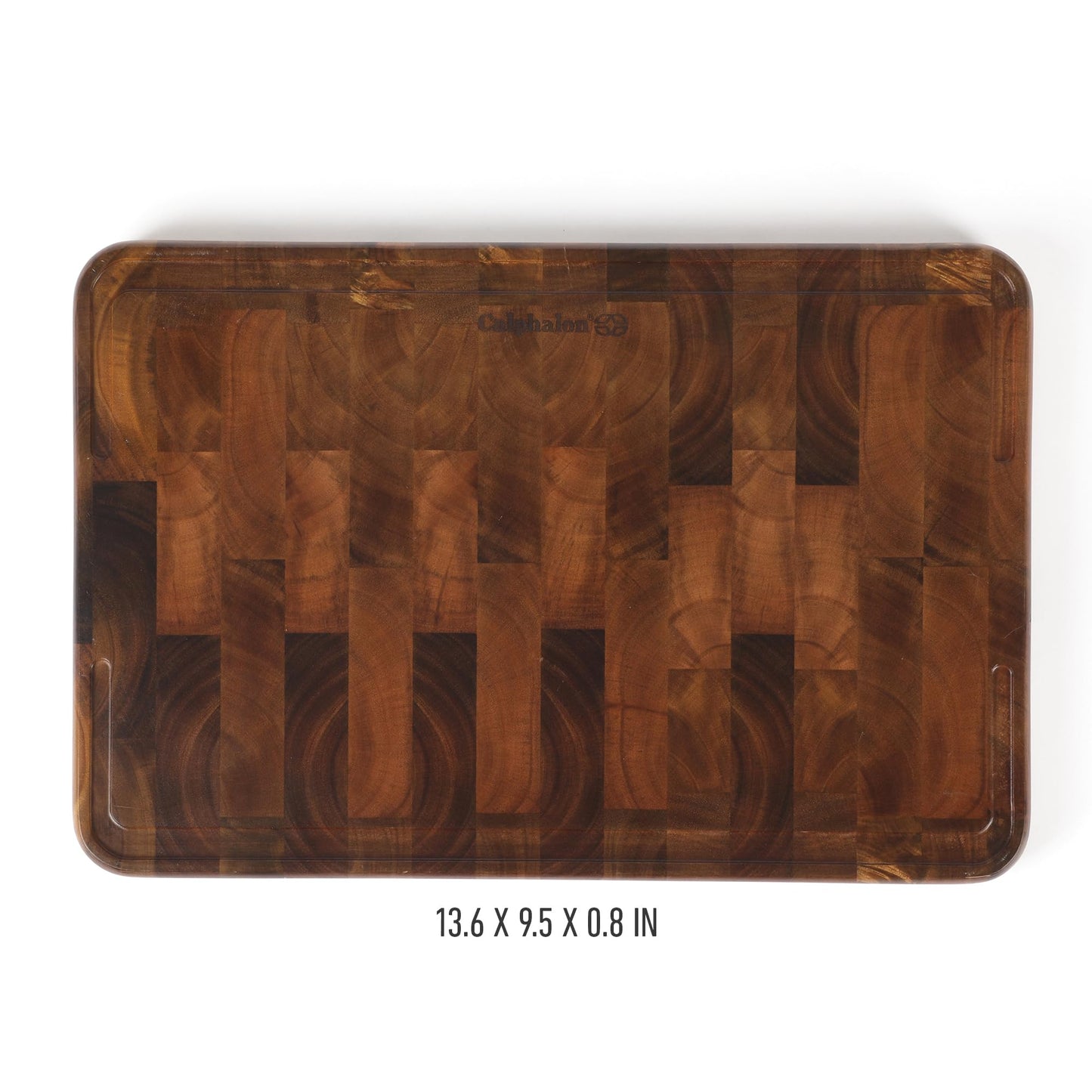 Calphalon Edge Guard Cutting Board, 13.6 x 9.5-Inch End-Grain Acacia Wood Cutting Board, Wooden Chopping Block for Stable Cutting & Food Prep