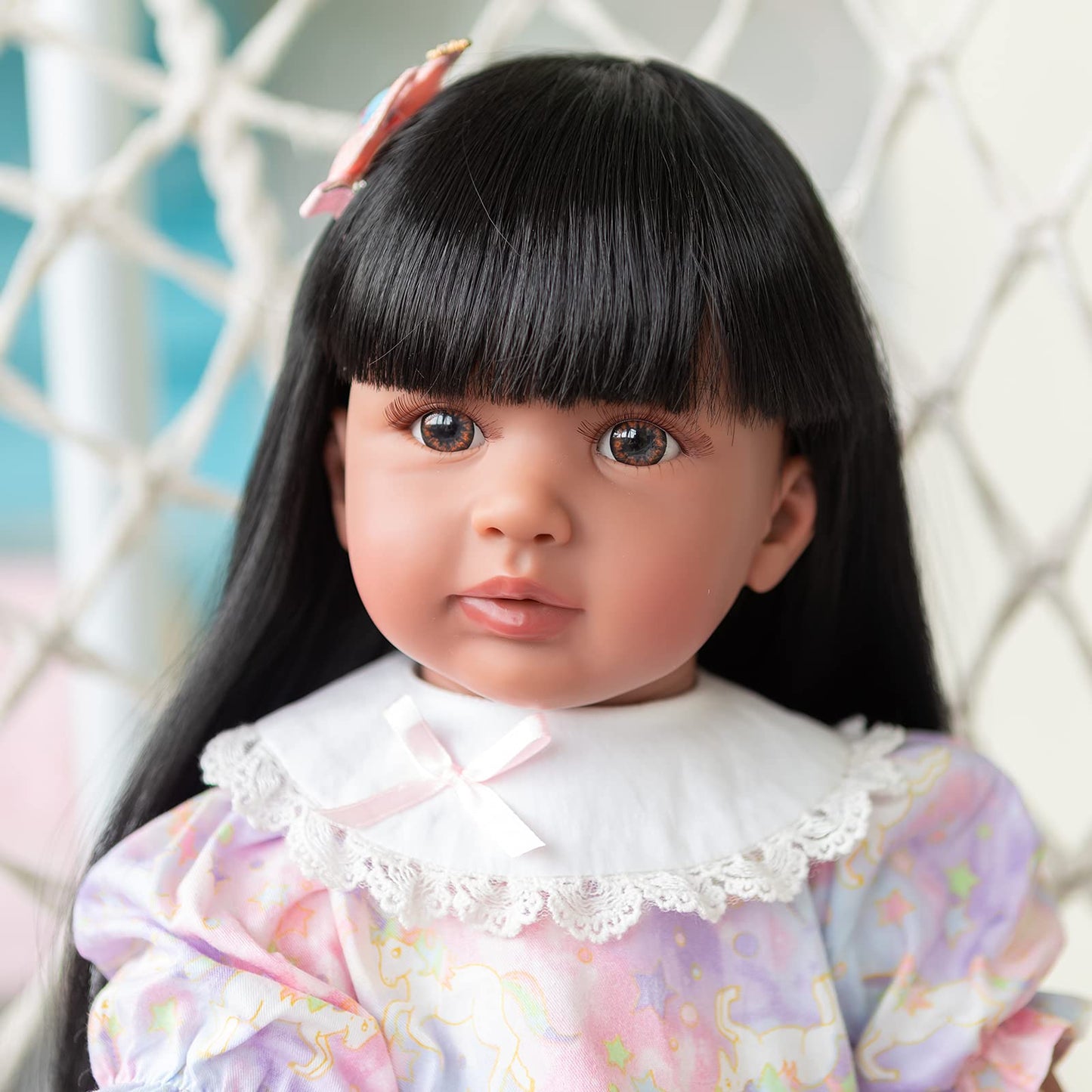 KOKOMANDY Lifelike African American Reborn Baby Dolls Black Girl 24 inches Toddler Doll Handamde Realistic Silicone Reborn Doll Weighted Body with Long Black Hair Toys for Kids