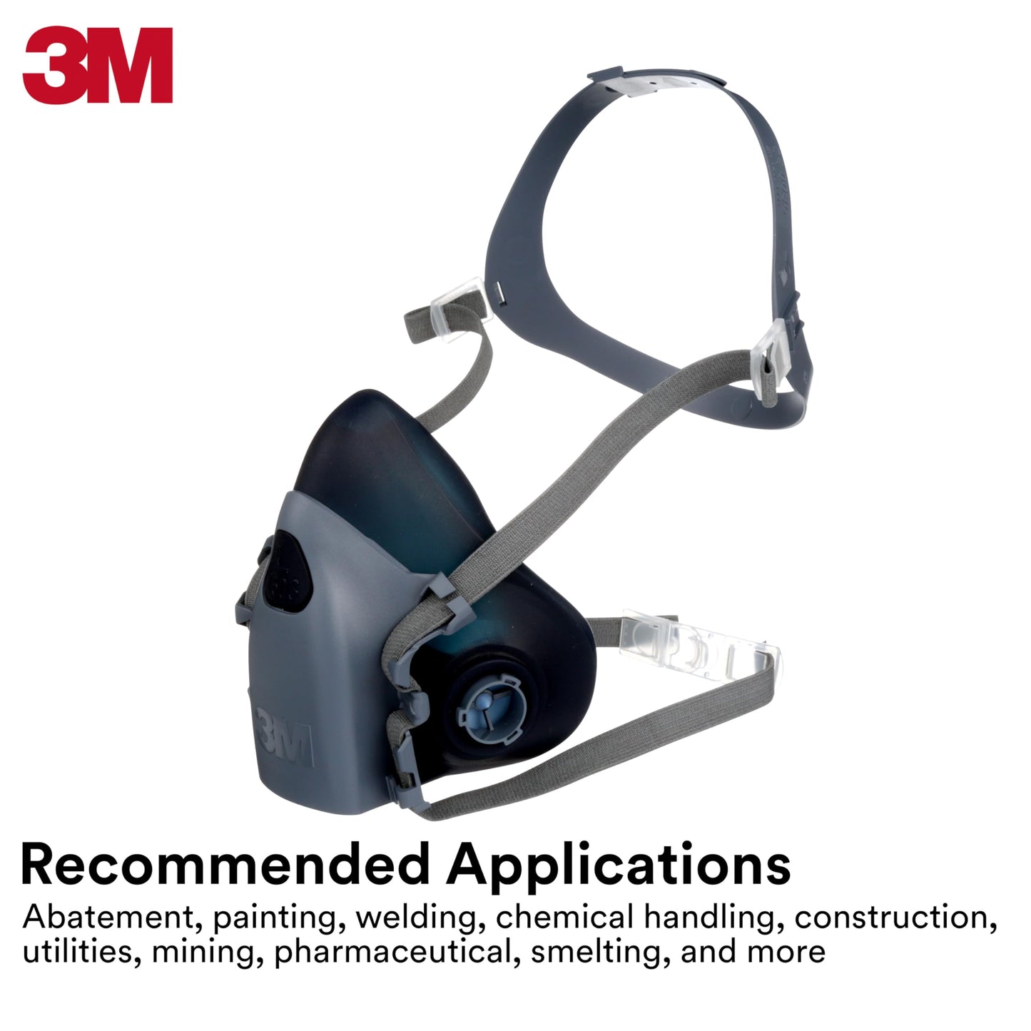 3M Reusable Respirator Half Facepiece 7502, NIOSH, 3M Cool Flow Valve, Dual Airline Supplied Air Compatible, Integrated Dropdown Suspension, Bayonet Connections, For Chemical Handling, Painting, Med