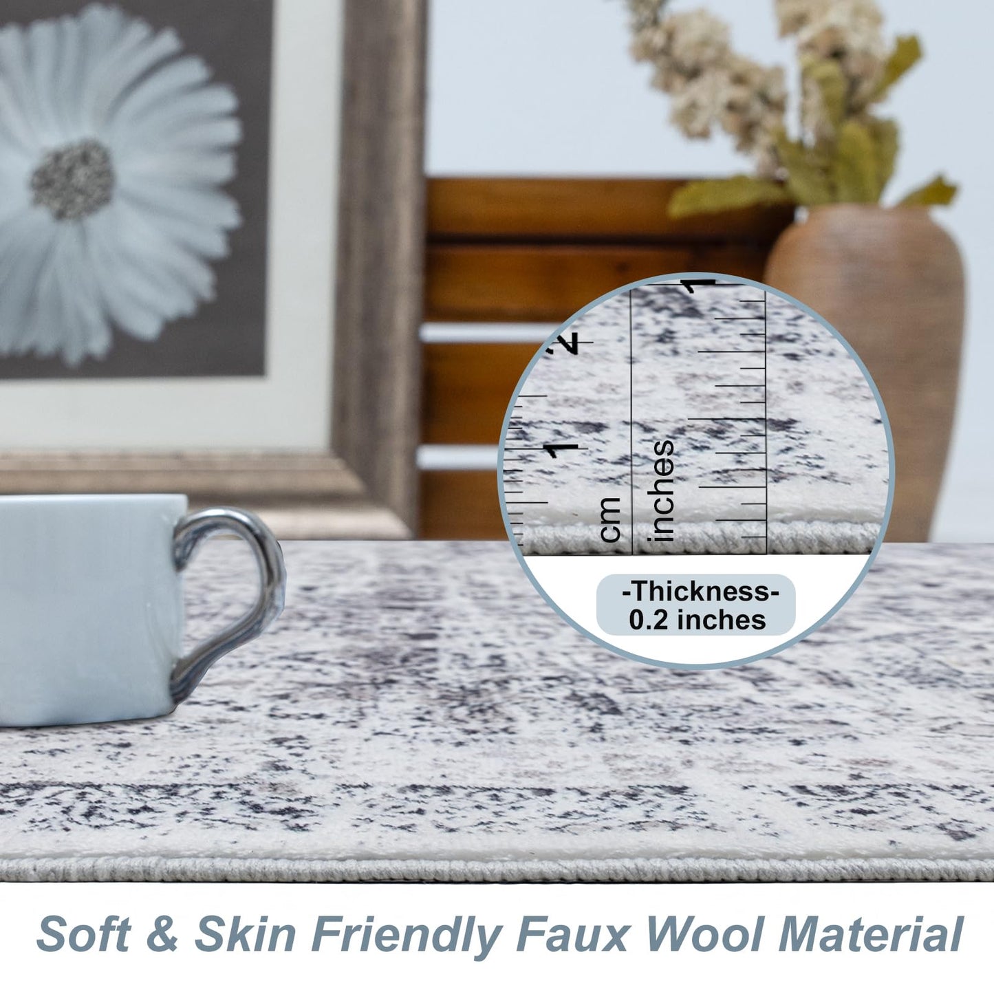 Domitapis Area Rug 5×7, Vintage Boho Rug,Ultra-Soft Low Pile, Washable, Non Slip,Stain Resistant Printed Carpet for Living Room Bedrooms Playroom Office Kitchen, Classic Grey.