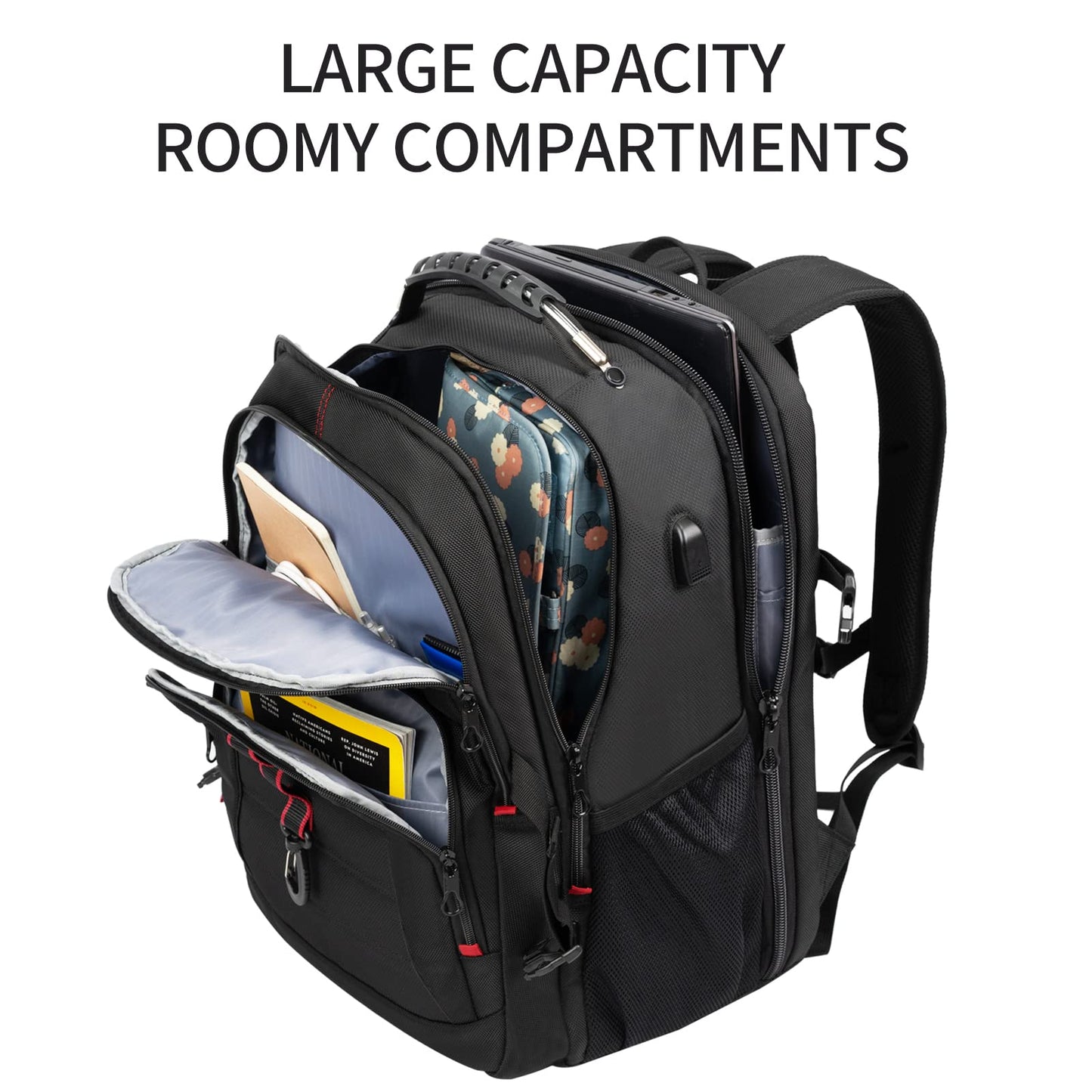 KROSER Travel Laptop Backpack 18.4 inch XXXL Computer Backpack Stylish College Backpack with RFID Pockets USB Charging Port REFLECTIVE STRIPS Water-Repellent Daypack for Business/Men