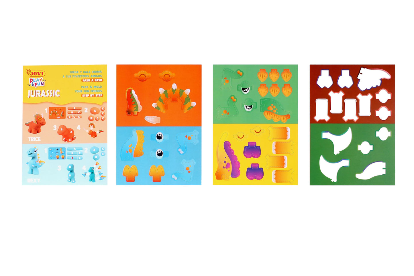 Jovi - Play&Fun JURASSIC Dinosaur Dough Kit, 24 x 15g Tablets, 3 Cutout Stencils and 3 Modeling Tools, Gifts and Crafts for Children Ages 3 and Up (2201)