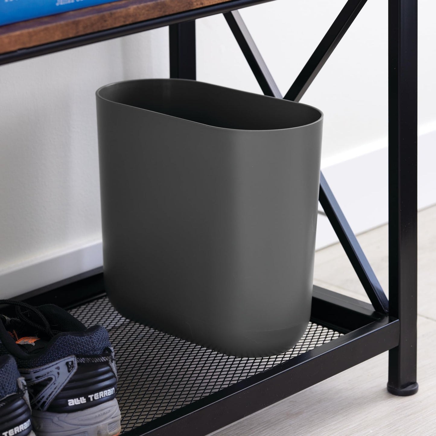 iDesign Small Slim Plastic Bathroom Trash Can, Garbage Can for Bedroom, Office, Desk, Dorm, 2-Pack, Gray