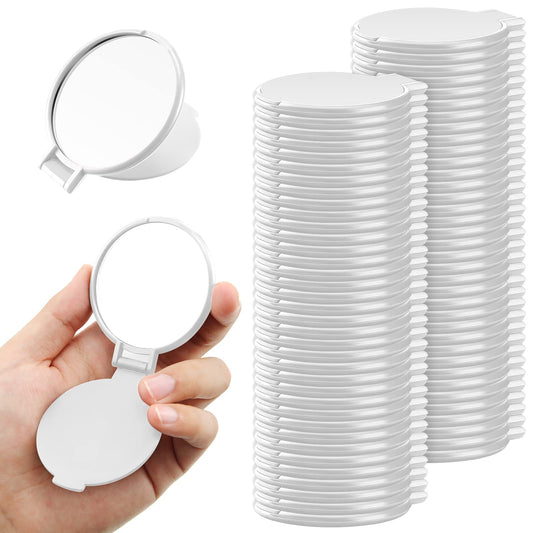 Yalikop 72 Pcs Compact Mirror Bulk Portable Round Makeup Mirror Mini Foldable for Purse Women Travel Daily Use (White)
