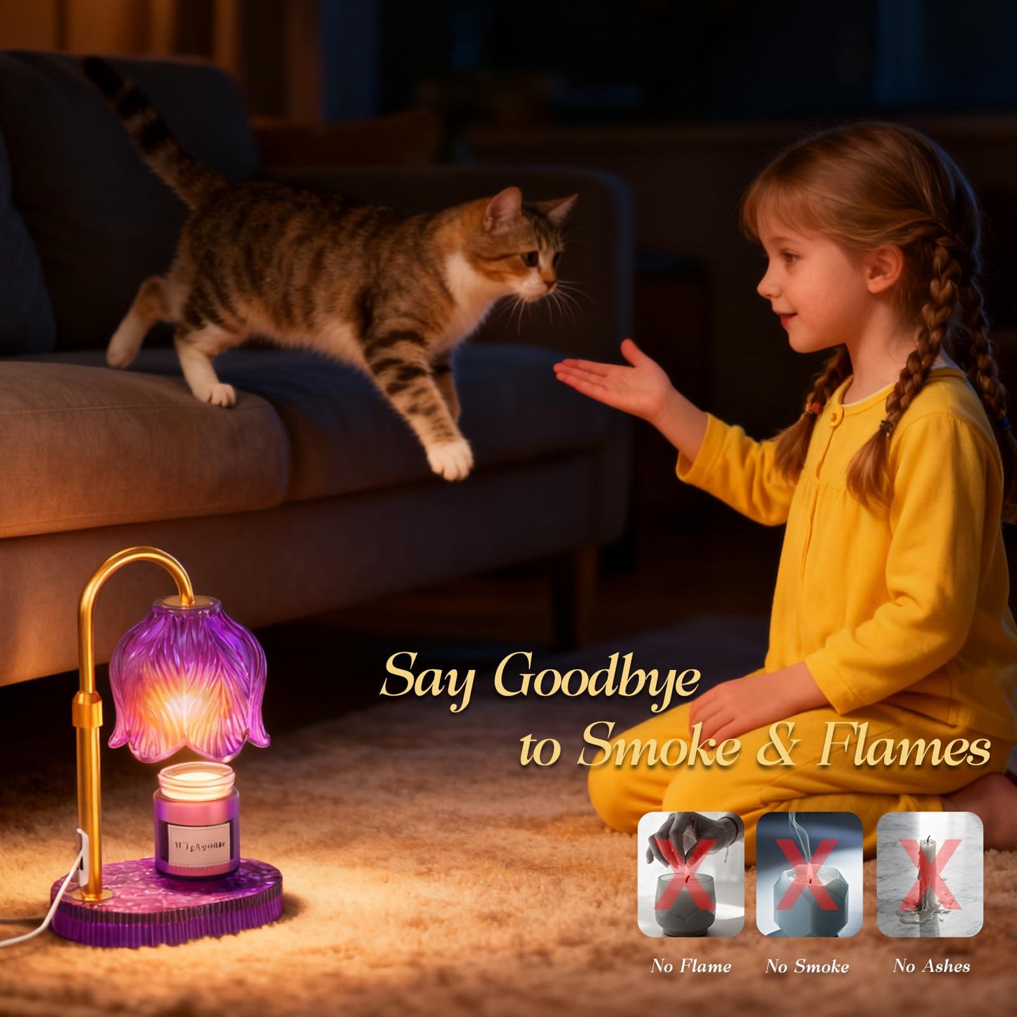 WYghyronic Candle Warmer Lamp with Adjustable Height - Flameless 4-Level Dimmable Wax Warmer, Timer Function & Stylish Design in Multiple Colors (Pink)