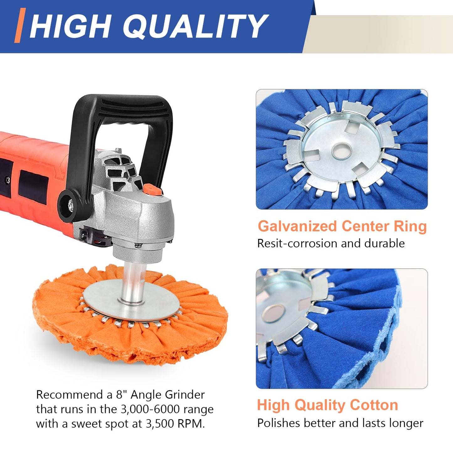 QZATTCAEN 8 Pcs Airway Buffing Wheel Kit 8 Inch Polishing Wheel and Polishing Compound for Angle Grinder 8" in Diameter 5/8" in Arbor Hole Aluminum Metal Buffing Wheels Kit