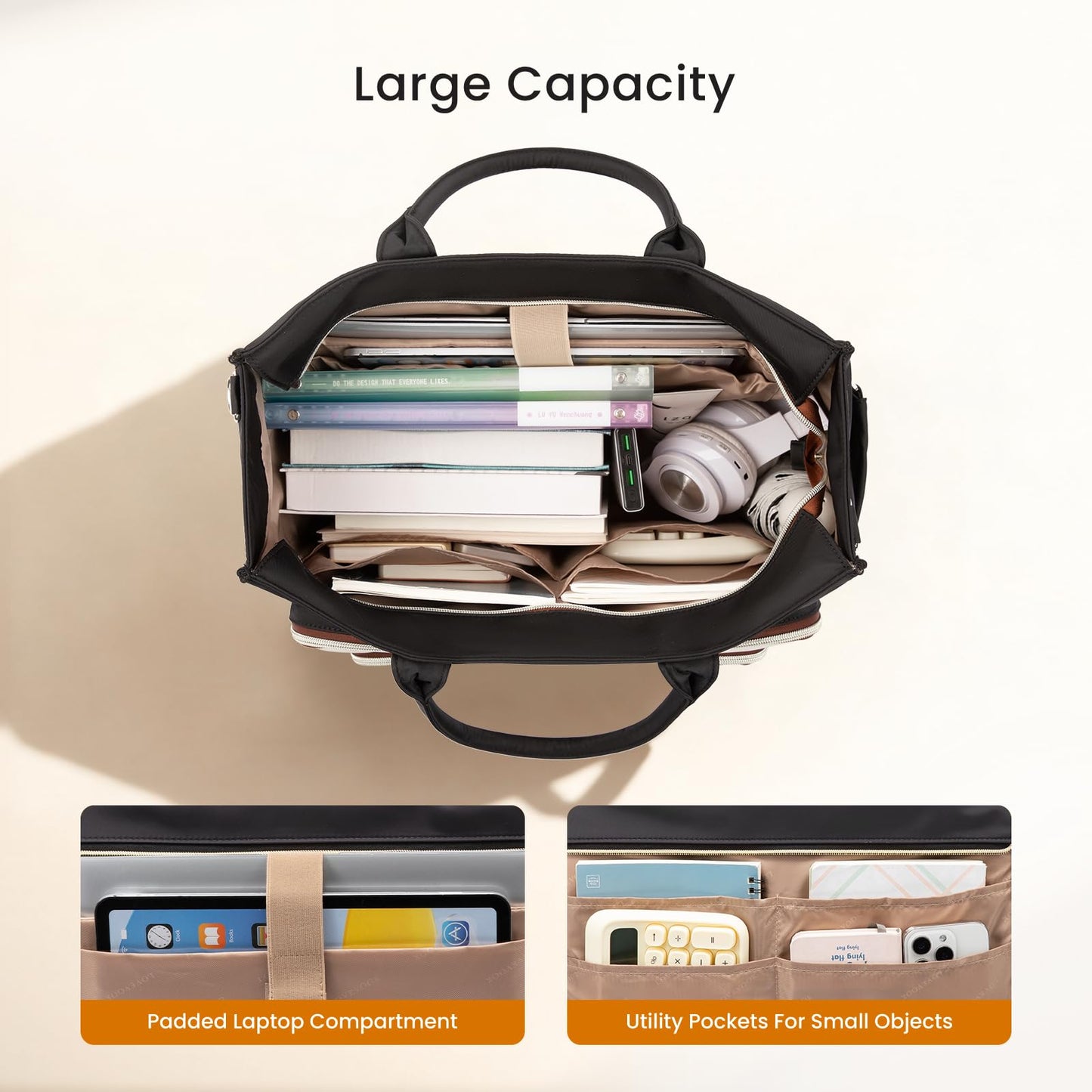 LOVEVOOK Teacher Tote Bag for Women,Laptop bag with Large Cup Holder,Work bag with Accordion File Organizer Pocket,Multi-Pockets Professional Nurse Bag,Handbag Purse for Work,College,Daily