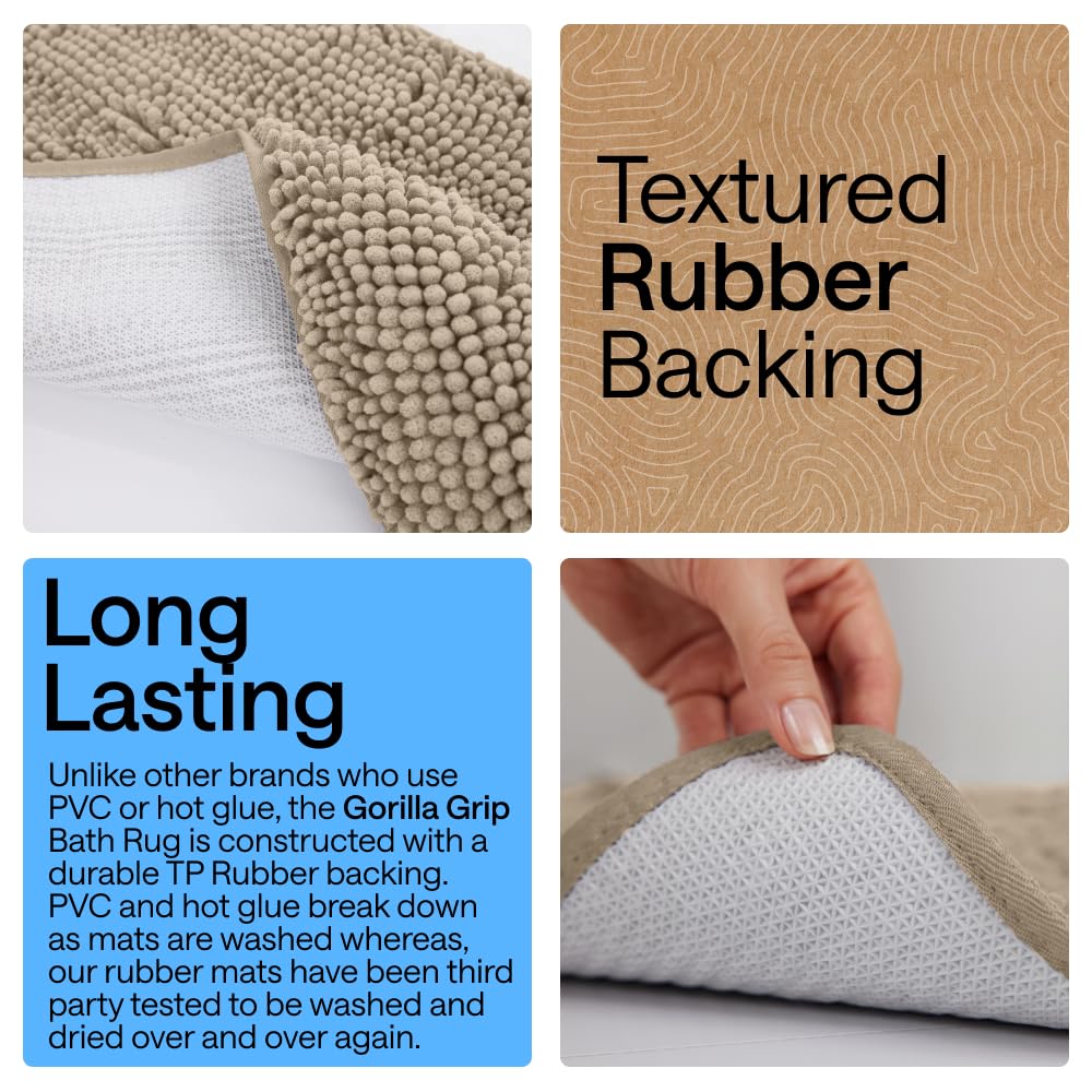 GORILLA GRIP Bathroom Rug Sets, Soft Chenille 2 Piece Area Rugs Set, Toilet Base Mat and 30x20 Carpet, Absorbent Microfiber Washable Mats Dry Quickly, Home Décor and Bath Room Accessories, Gray Beige