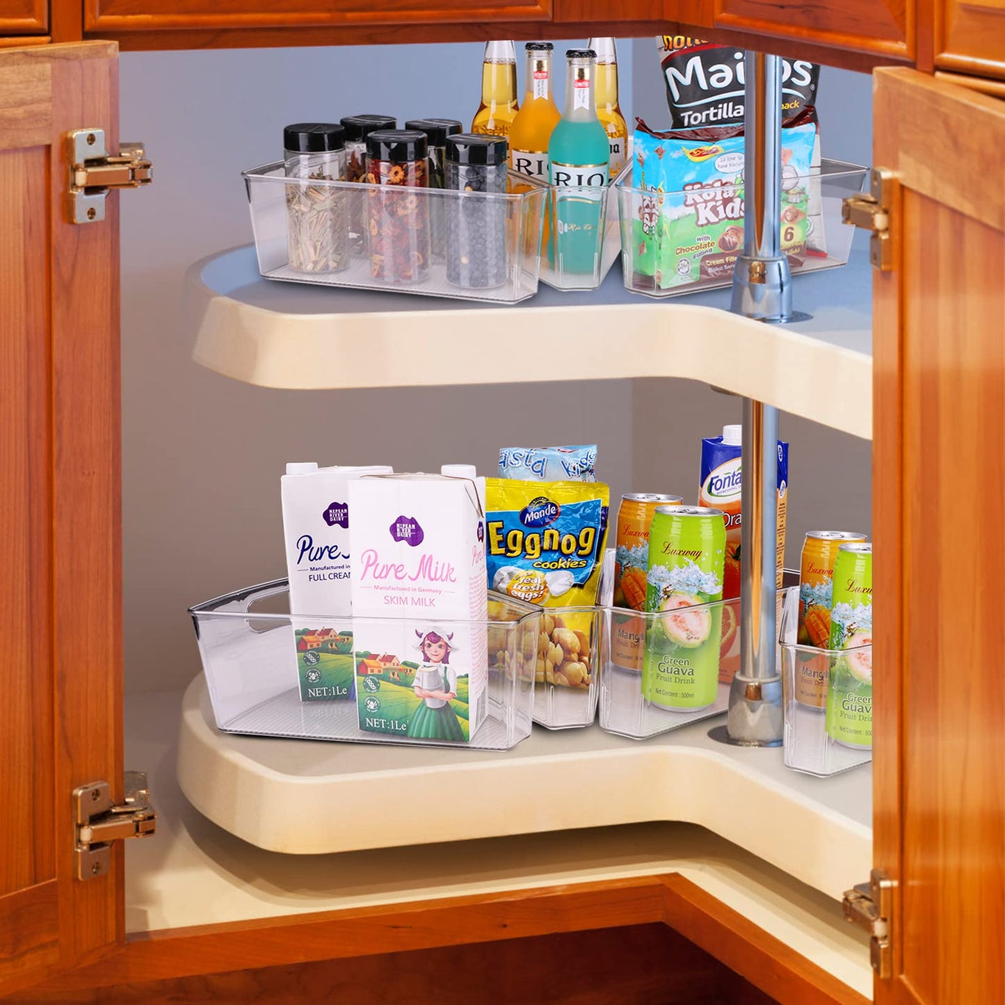 URALFA Lazy Susan Organizer Bins - Clear Turntable Organizer, Plastic Kitchen Storage Bins for 26"-28" Diameter Corner Cabinet, 1/8 Wedge-BPA Free, 8 Pack