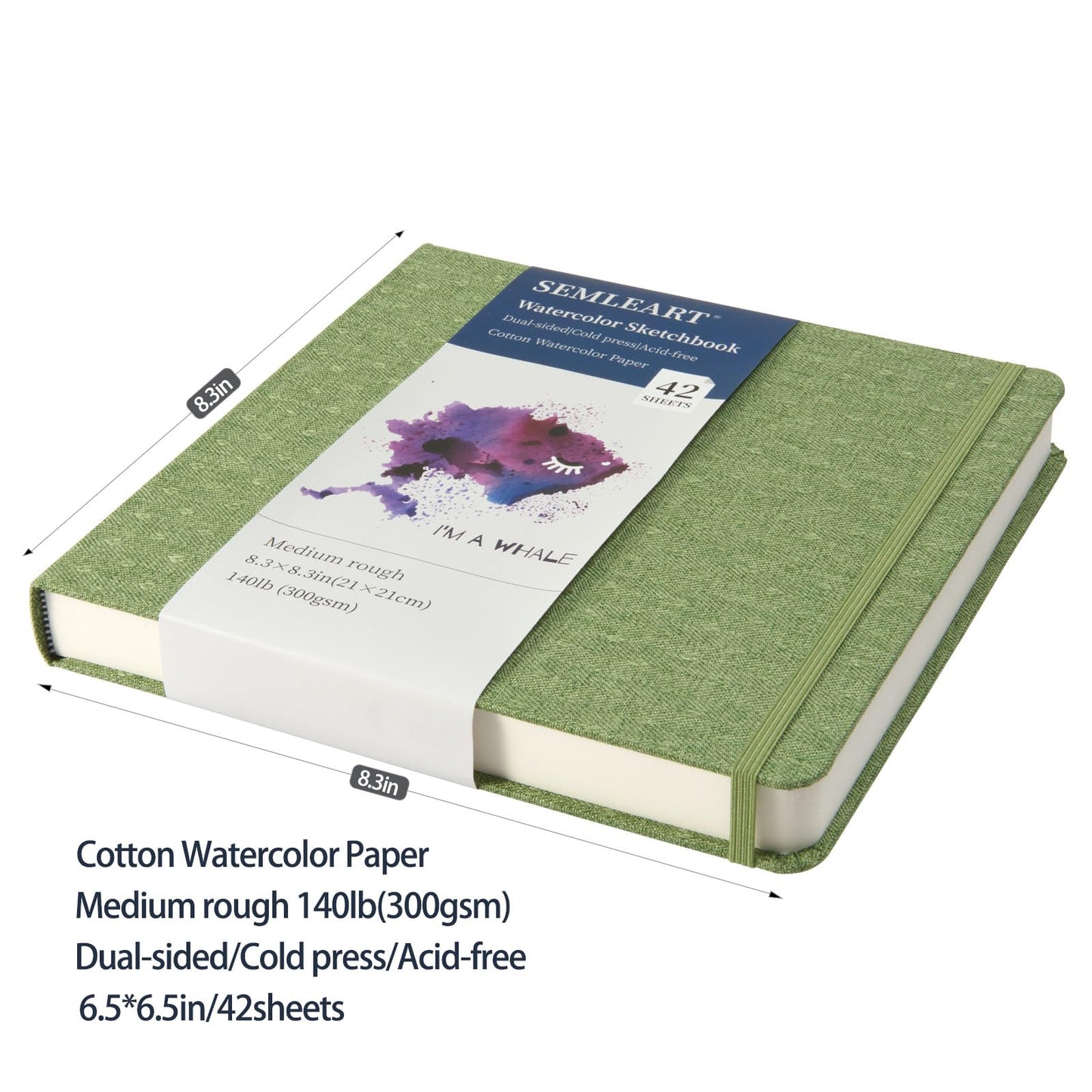 Hardcover Watercolor Journal, 42 Pages, 8.3x8.3, 140 lb/300 GSM, Acid-Free, Cold Press, Cotton Pulp, Perfect for Artists & Travel Sketching (8.3×8.3in)