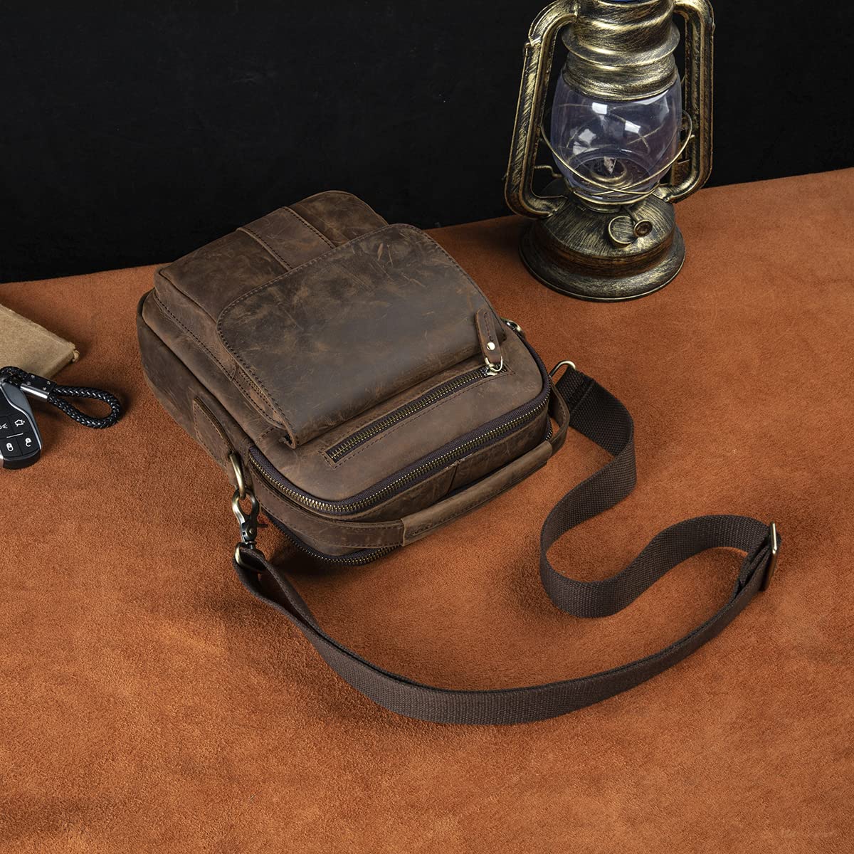 Mens Genuine Leather Sling Messenger Shoulder Cross body Satchel Bag Handle Tote Business Briefcase Portfolio (A Brown)