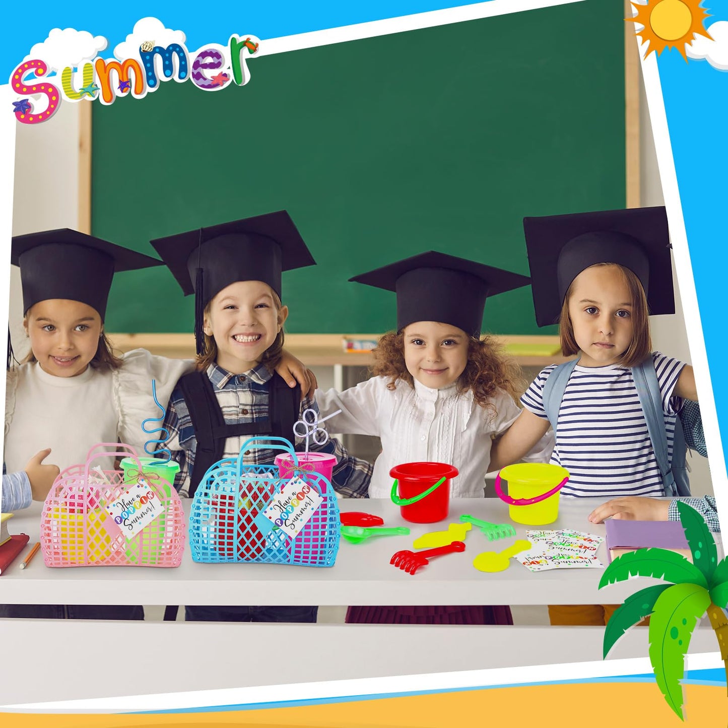 Simgoing Graduation Gifts for Kids Bulk End of Year Student Gifts from Teachers 73 Pcs Kindergarten Preschool Graduation Summer Class Party Favors with Sand Beach Buckets Bulk Basket Toys Cups Straw