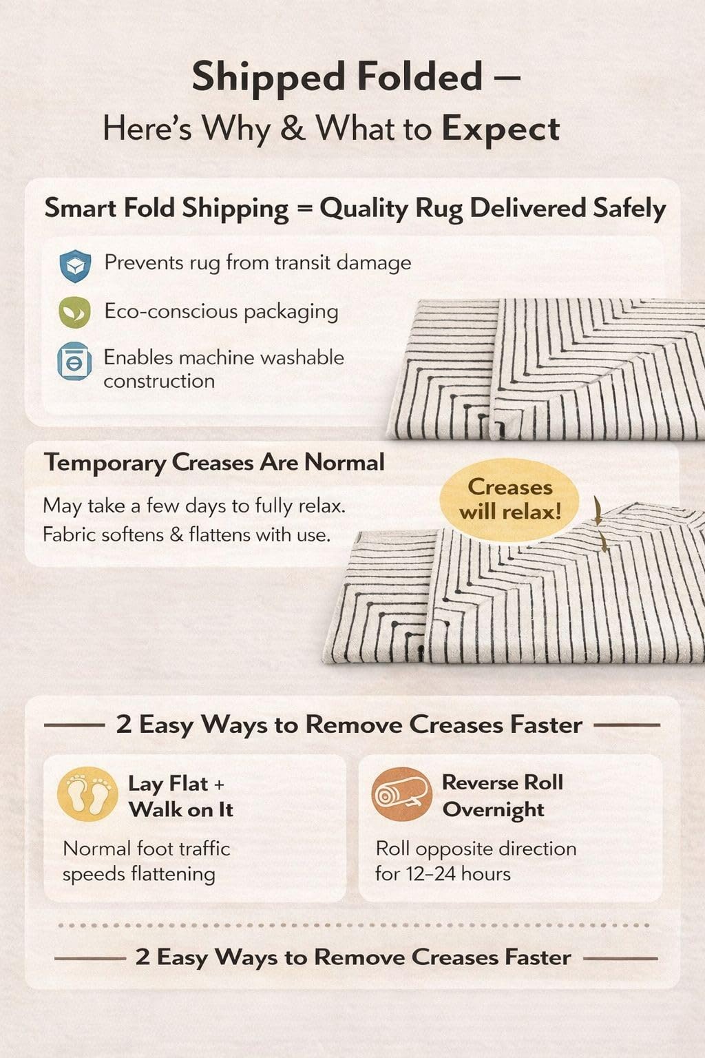 Rugshop Marbella Bohemian Stripes Washable Non Slip Runner Rug 2' x 6' Beige