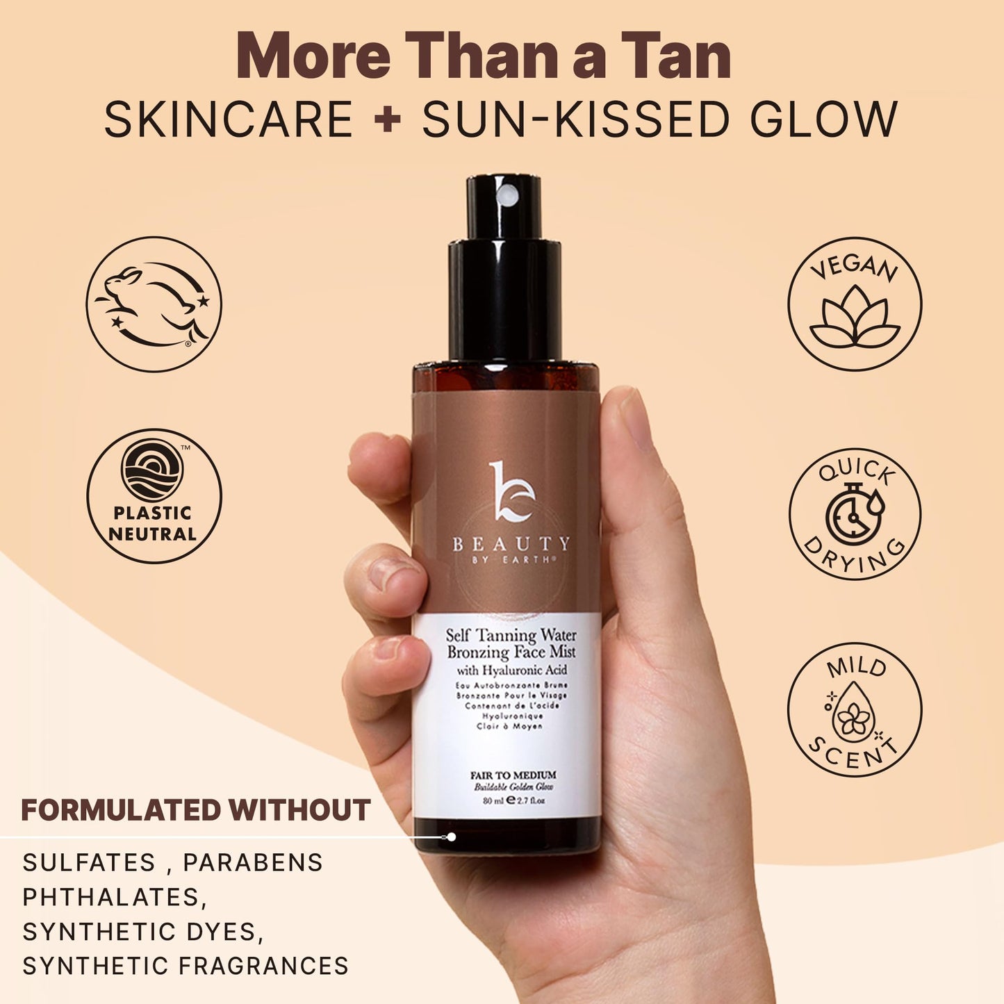 Self Tanning Face Mist - USA Made with Natural & Organic Ingredients, Sunless Tanning Spray for Fake Tan, Facial Water Spray for Streak-Free Tan, Face Tanner Mist for Natural Glow