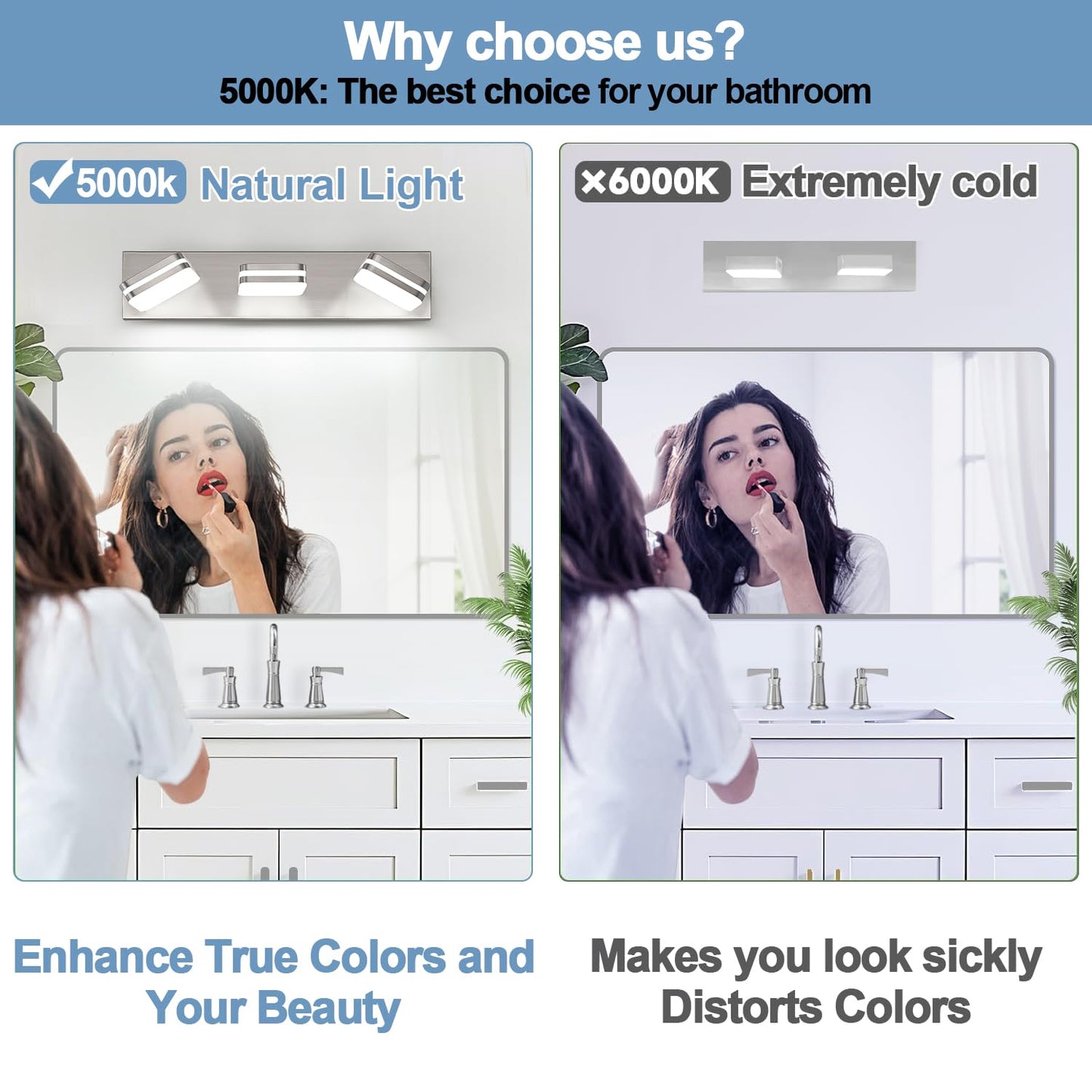360° Rotate LED Bathroom Vanity Light Fixtures, 1300LM Acrylic Brushed Nickel Vanity Lights for Bathroom, Modern Wall Lighting Fixtures Over Mirror Kitchen Living Hallway (Natural White Light 5000K)