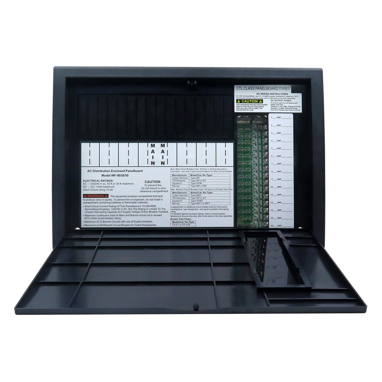 BIPIMIFI RV Electrical Panel Wf-8930/50NPB, 50 Amp AC Distribution Center, 27 Circuits, Plastic & Polycarbonate (PC) Material