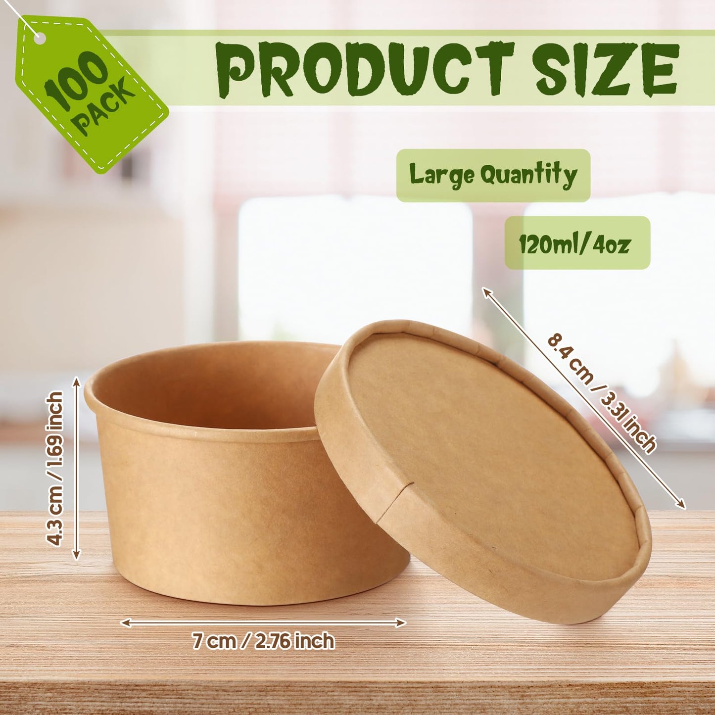 Fulmoon 100 Pack Paper Soup Containers with Lids Disposable Paper Food Containers with Vented Lids Kraft Ice Cream Bowls Soup Cup Ice Cream Cups for Restaurants(4 oz,Brown)
