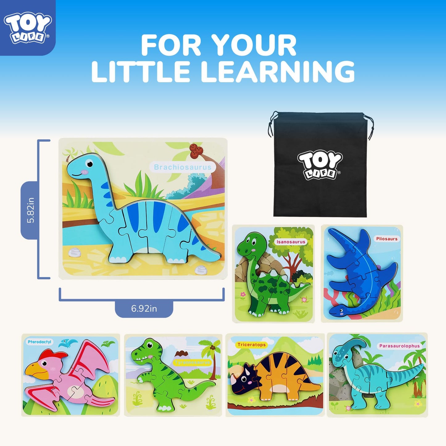 SWEYOGURT Toy Life Wooden Puzzles for Toddlers 1-3, 7 Pack Dinosaur Baby Puzzle for Kid Age 1-3, Dinosaur Toys for Kids, Montessori Toys for Kids Birthday Gifts for 1 2 3 + Year Old Boys Girls