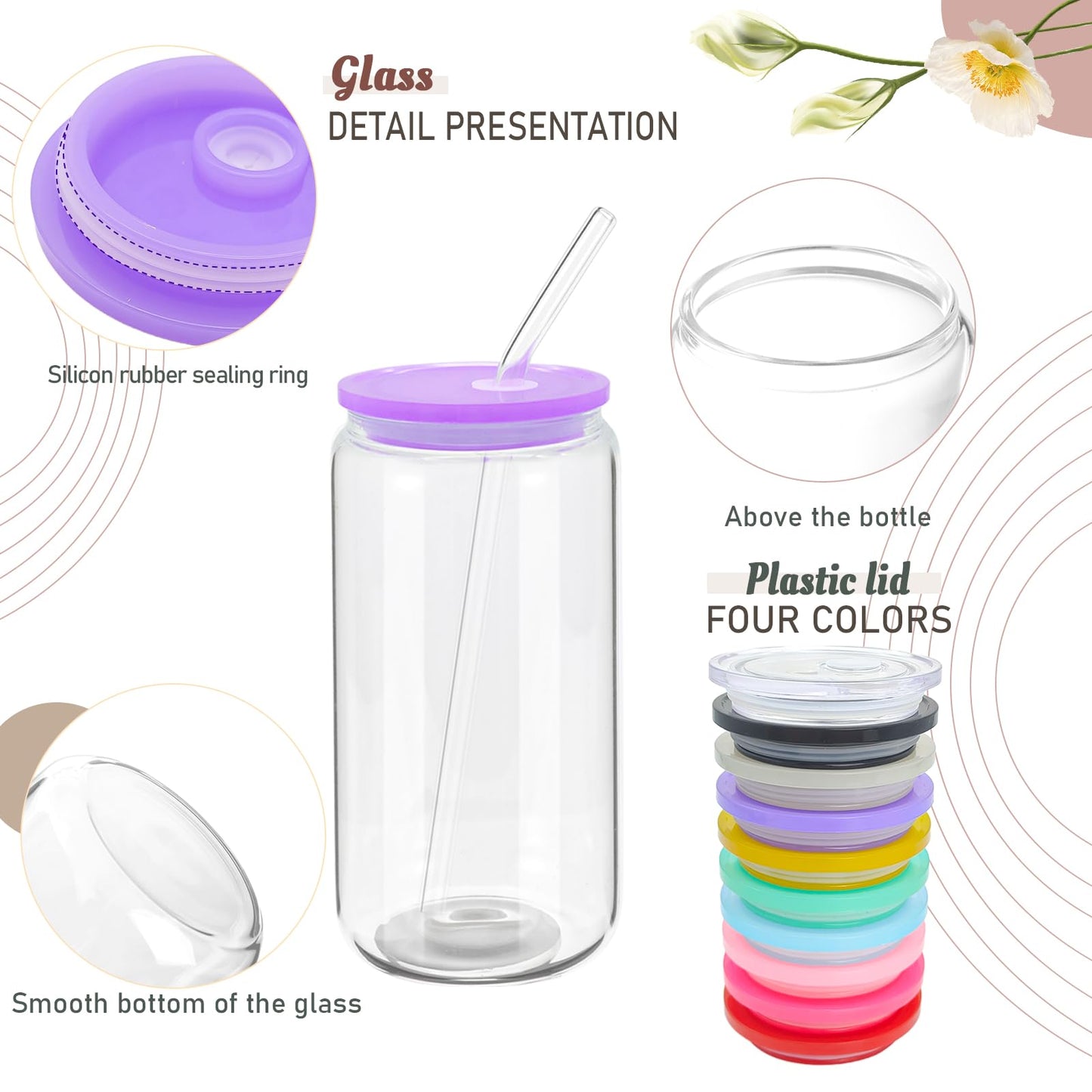 20 Pack Drinking Glass Cups with Acrylic Lids and Glass Straws 16oz Clear Glass Tumblers Can Shaped Iced Coffee Cups Drinking Glasses, Cute Glass Cups for Tea Beer Soda Smoothie Whiskey Gift