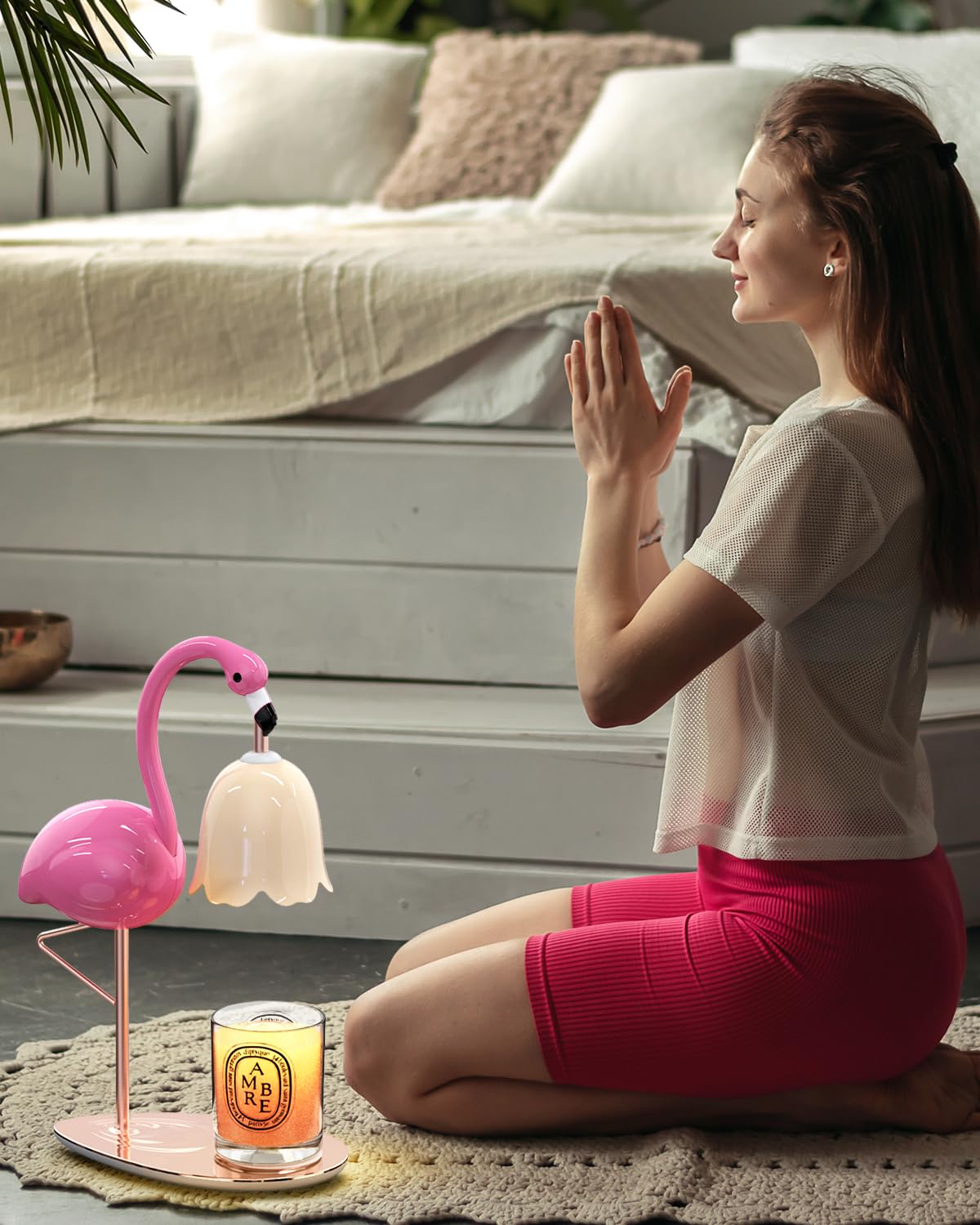 CODOGOY Fragrance Candle Warmer Flamingo Lamp with Timer, Dimmable, Halogen, Polished, Pink, for Home Decor 6.69 x11 x15.35 in