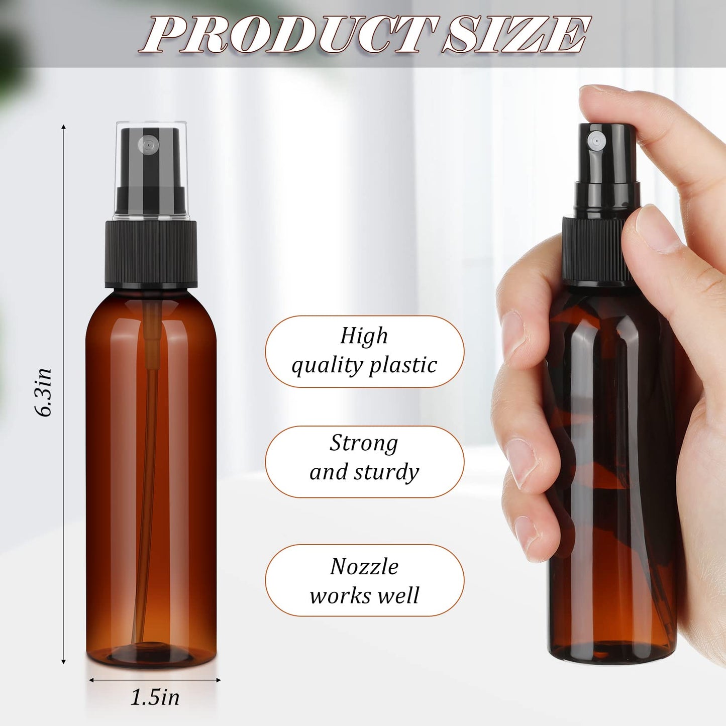 Nuogo 90 Pack 4 Oz Plastic Spray Mini Reusable Bottles Travel Size Perfume Refillable Sprayer Empty Mist Bottle for Essential Oil(Amber)