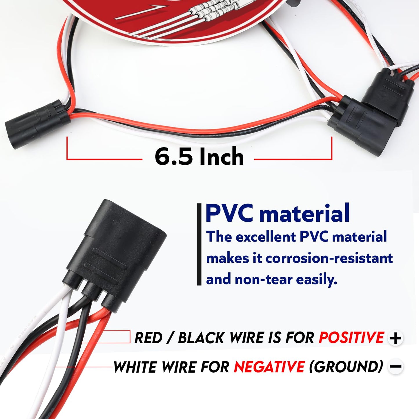 Ledvillage 100 Counts of 3 Prong Female Bullet Plug Wiring Harness Continuous Wire Harness Roll (6.5" Lead Spacing Between Plugs) 3 Prong Socket Plug