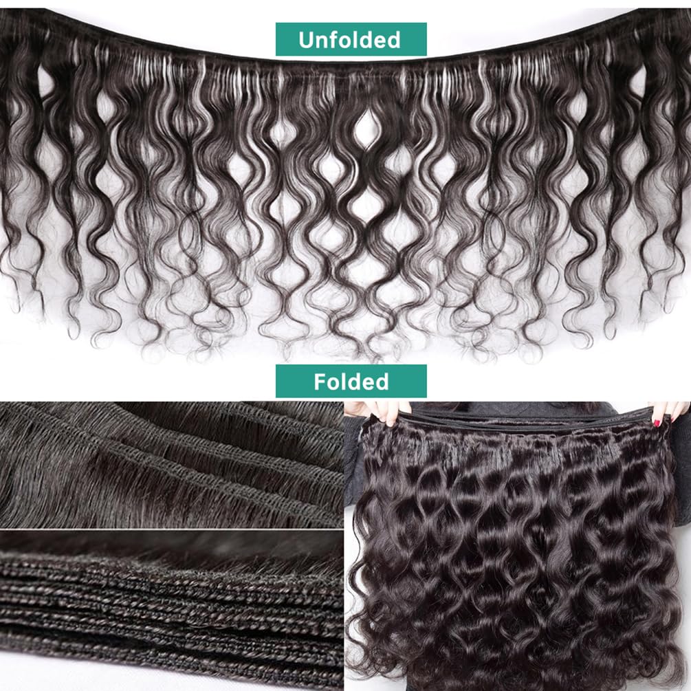 Human Hair Bundles Body Wave 4 Bundles （16 18 20 22) 12A Grade 100% Unprocessed Brazilian Virgin Human Hair Body Wave Bundles Double Weft Human Hair Extensions Natural Black Color