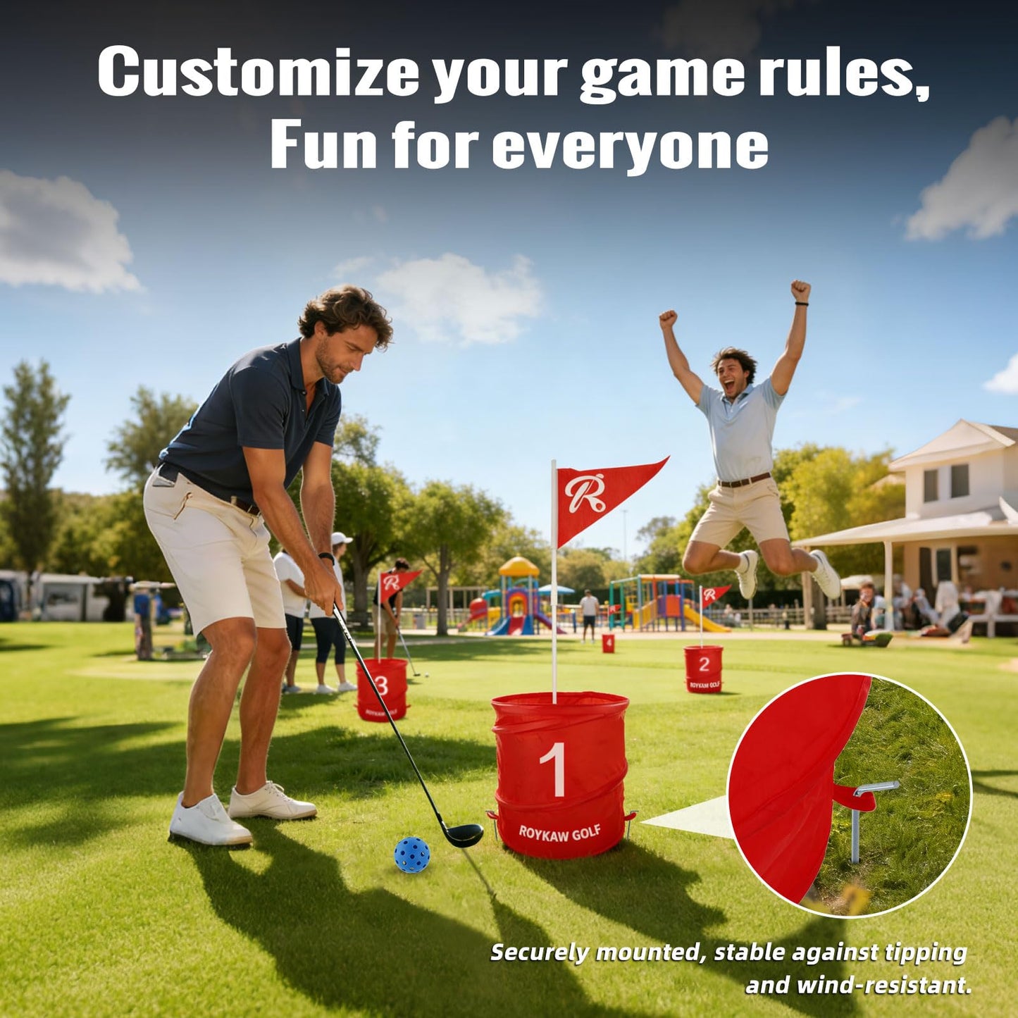 Roykaw Backyard Golf Game, 9 Holes Bucket Game with Balls, Battle Golf Game for Outdoor Beach Park & Indoor, Golf Yard Game Set for Fun, Fits Family & Friend Party (No Golf Club)