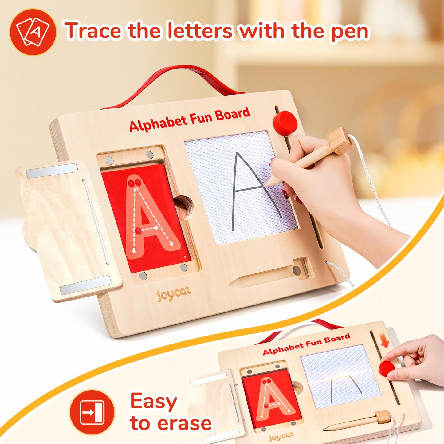 JoyCat Wooden Magnetic Letter Tracing Board,Alphabet and Number Writing Board for Toddlers ABC Letters Uppercase & Lowercase Practicing Learning Education Toys