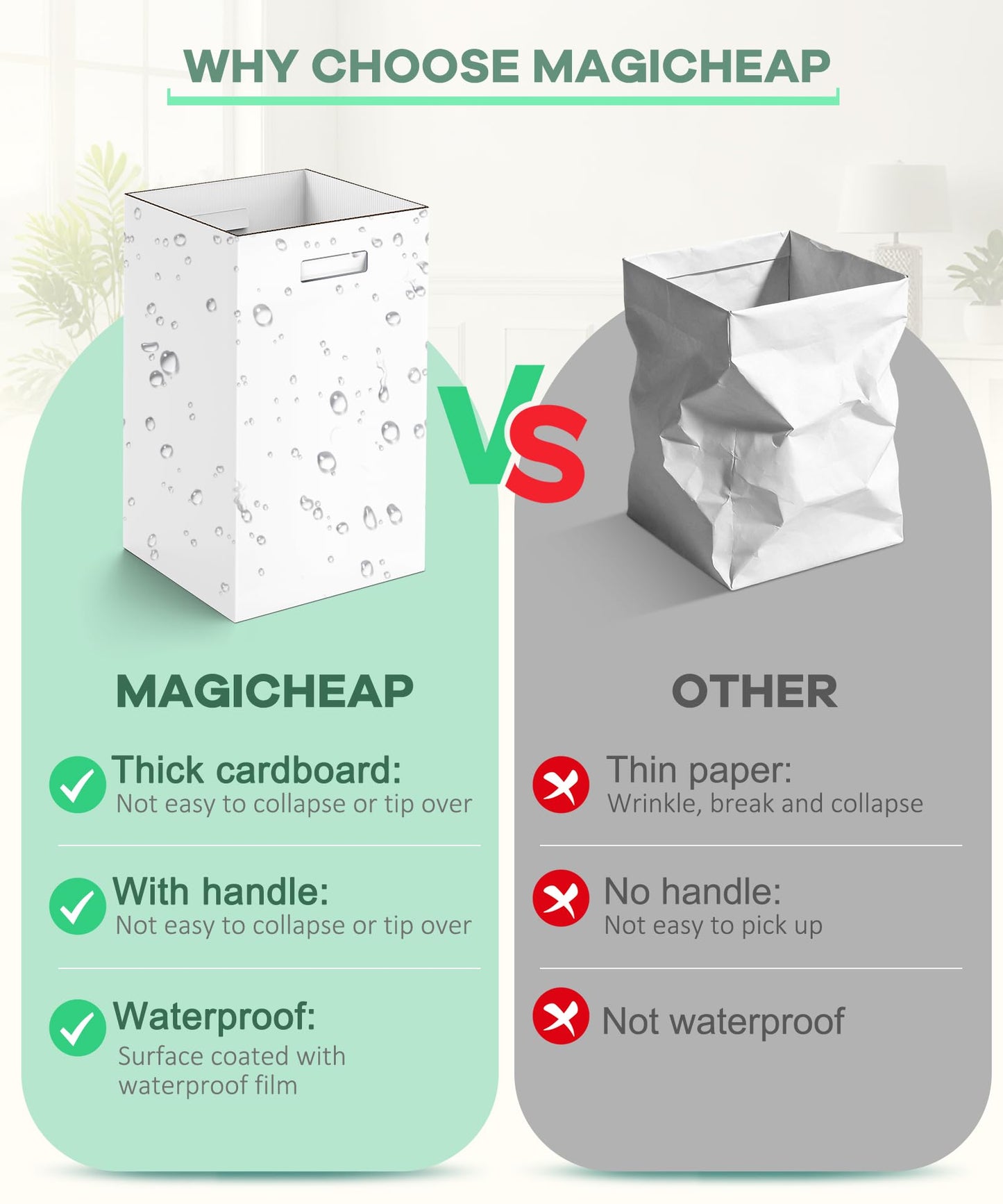 4 Pack Corrugated Cardboard Disposable Trash Cans for Parties, 40 Gallon Collapsible Garbage Cans with Handle, Thick Foldable Bins for Party Events Camping Beach(18" L x 18" W x 30" H), White